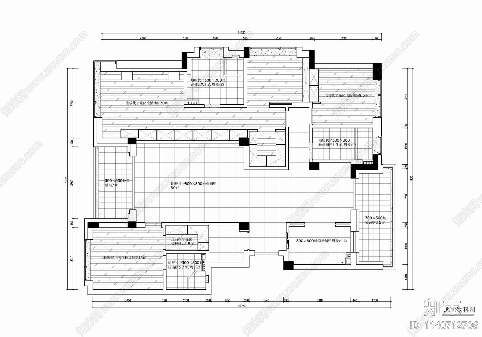 160㎡大平层家装室内cad施工图下载【ID:1140712706】