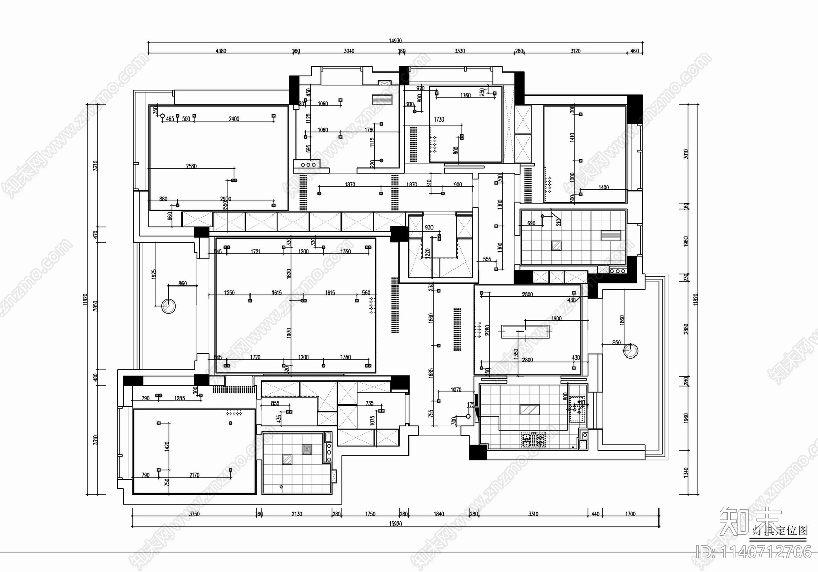 160㎡大平层家装室内cad施工图下载【ID:1140712706】