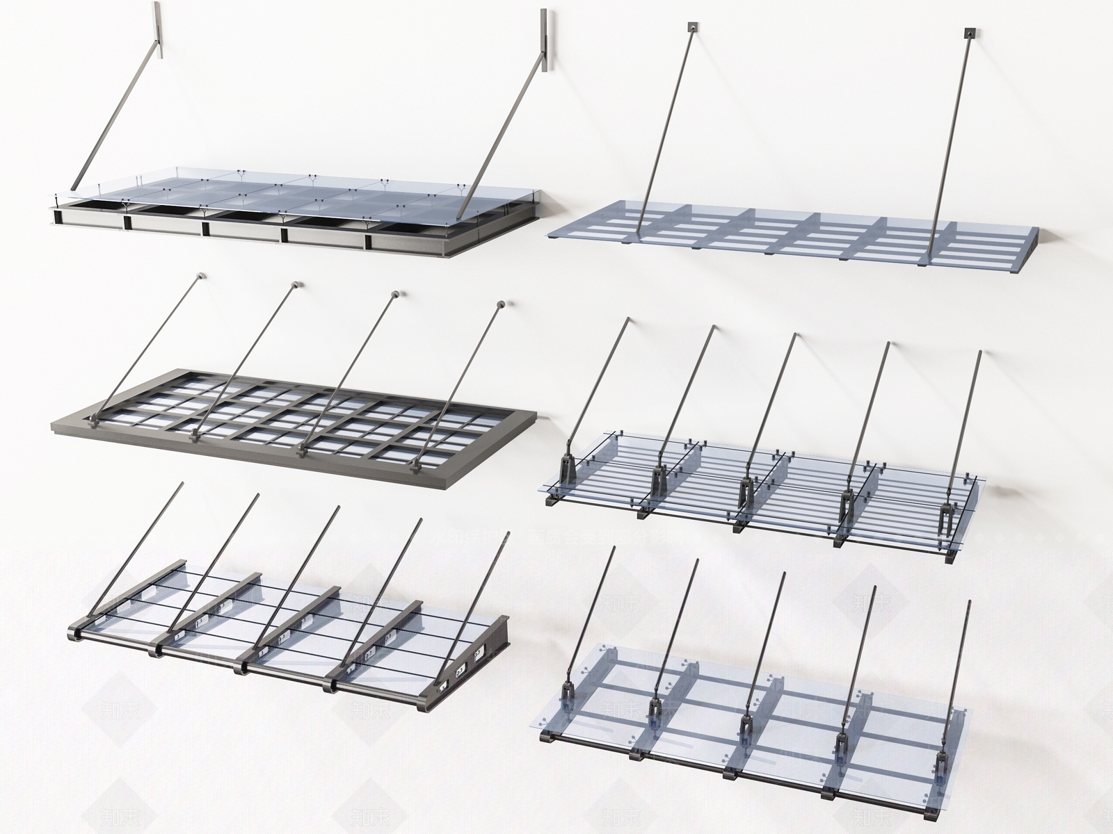 现代钢化玻璃雨棚3D模型下载【ID:1140713296】