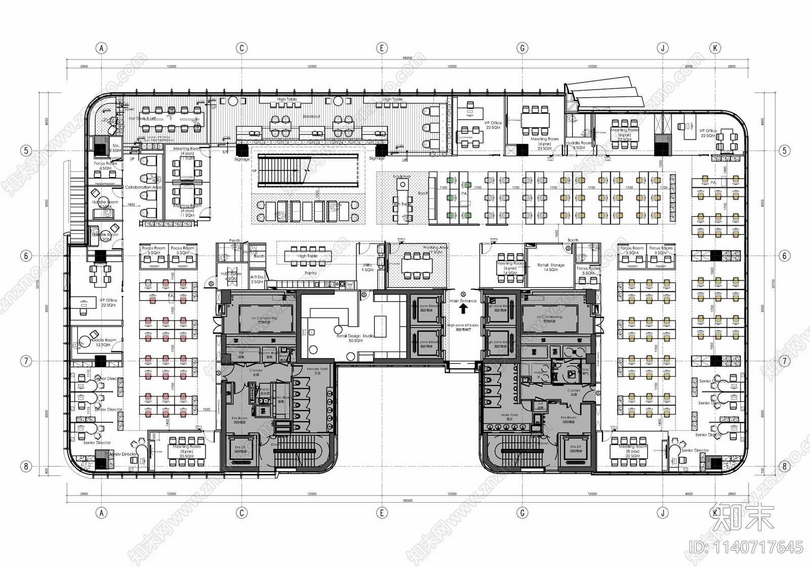 办公空间平面系统施工图下载【ID:1140717645】