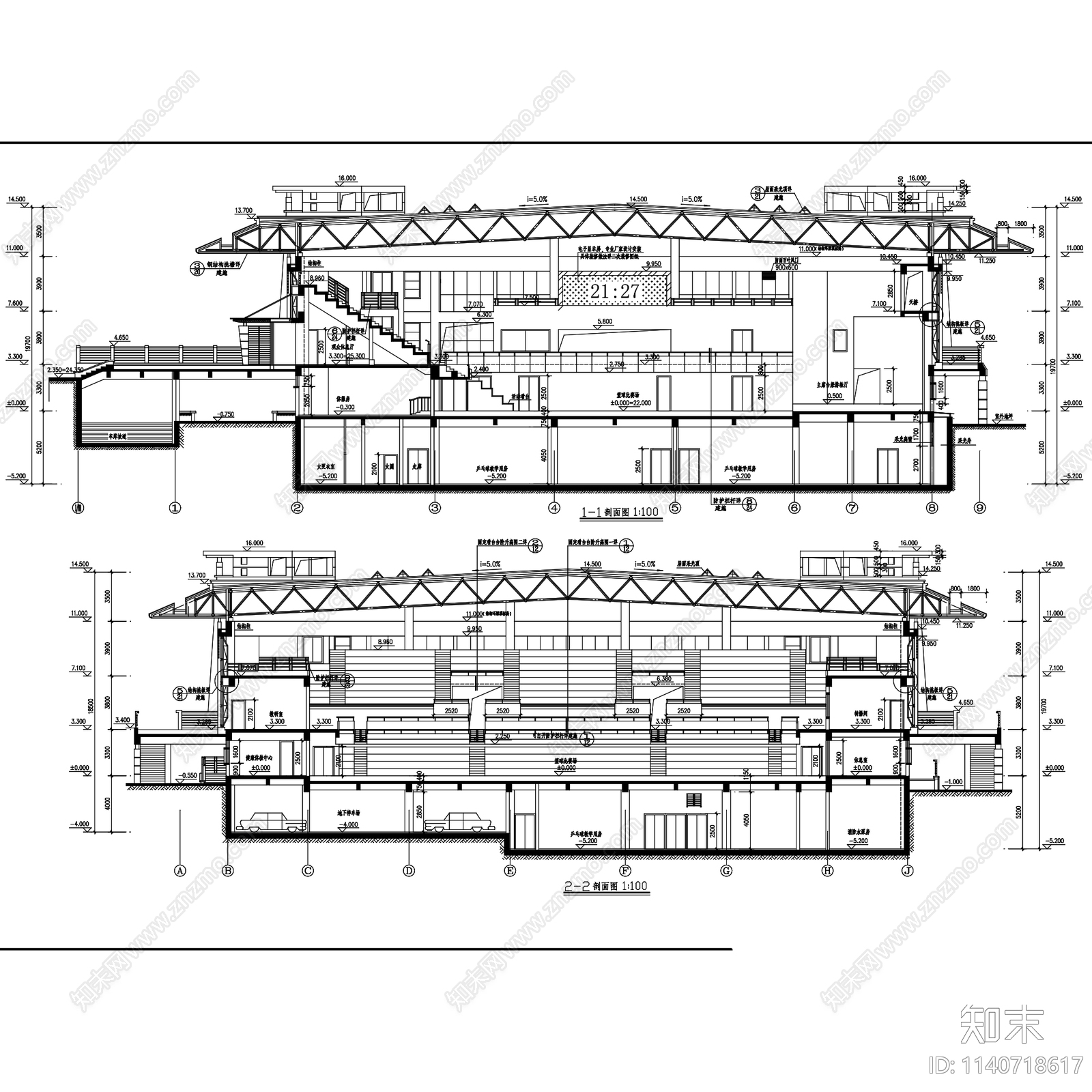 青岛一中体育馆建筑cad施工图下载【ID:1140718617】