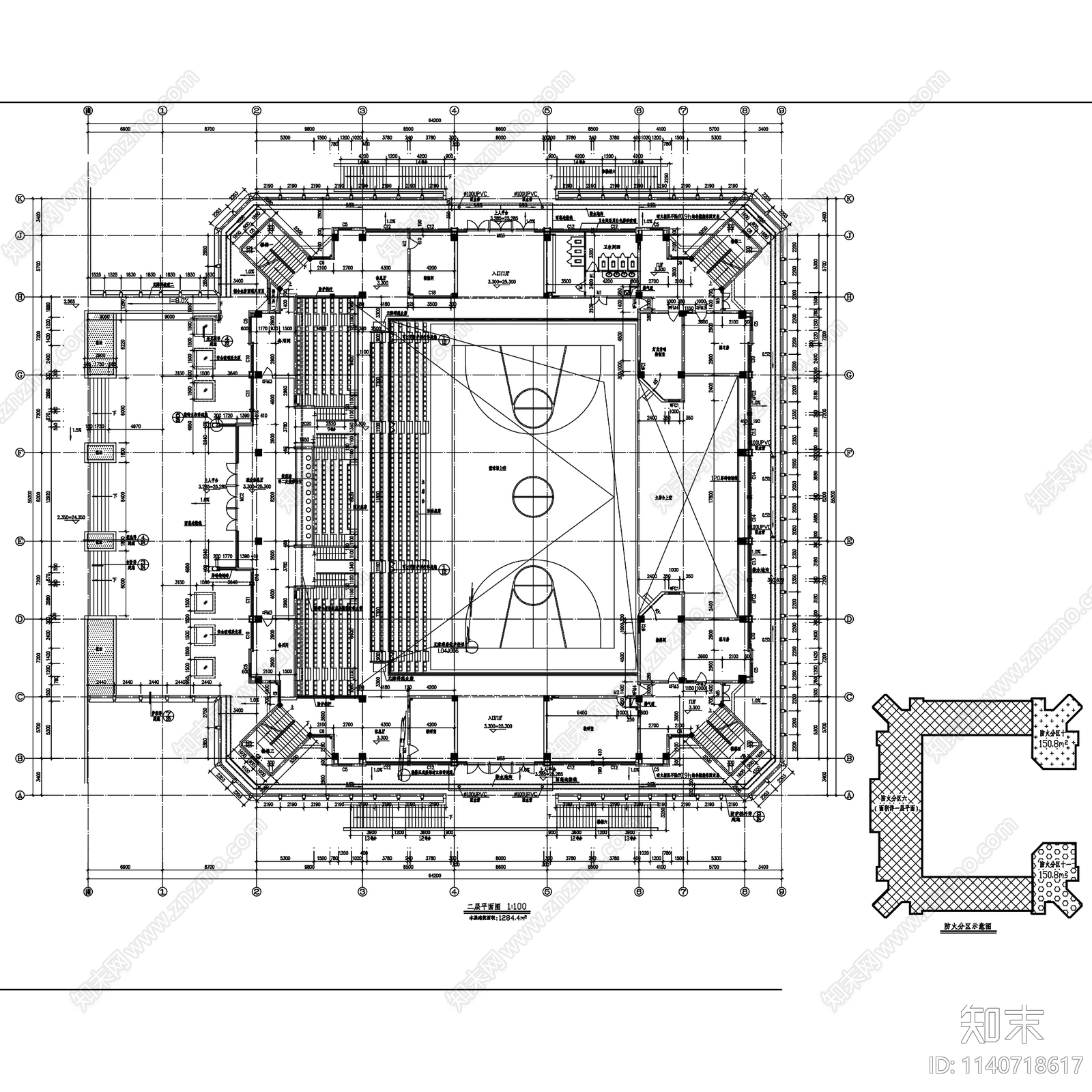 青岛一中体育馆建筑cad施工图下载【ID:1140718617】