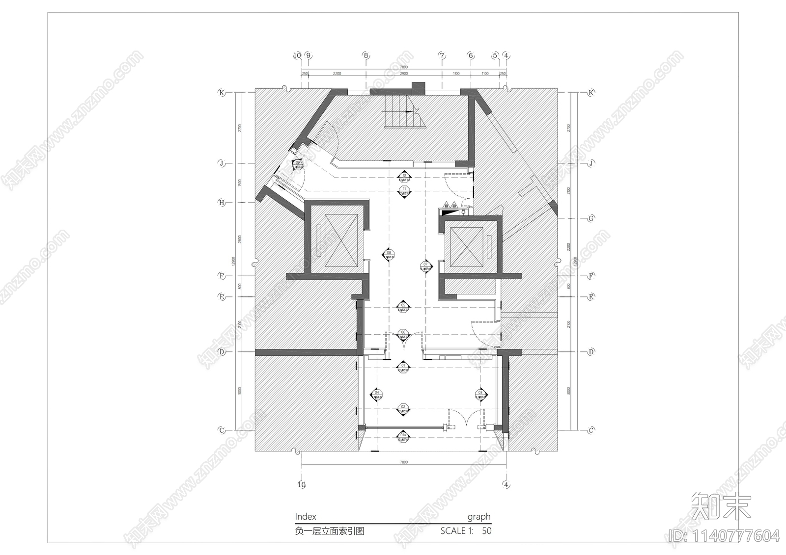 住宅车库电梯厅装修cad施工图下载【ID:1140777604】