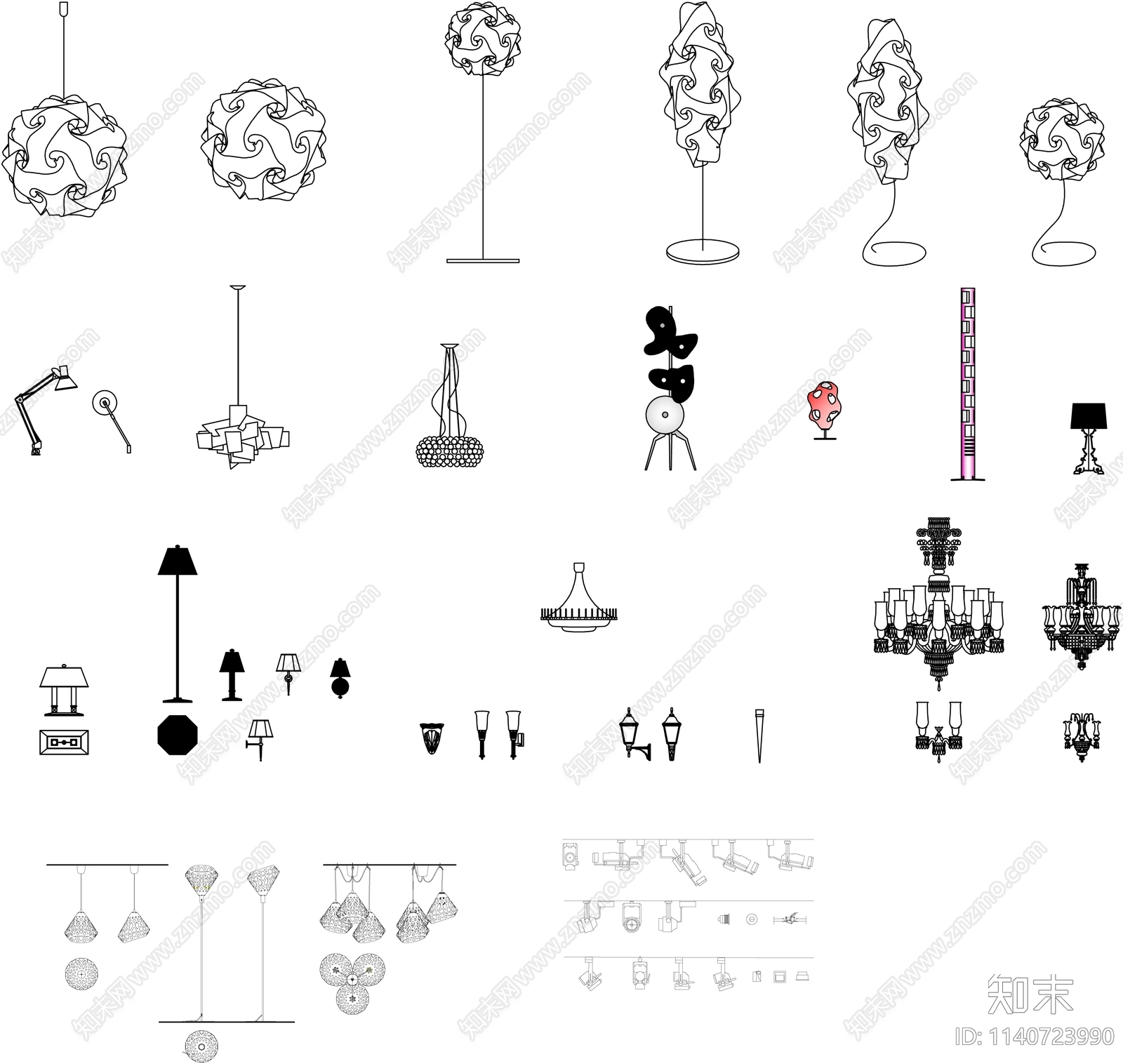 各种灯具立面cad施工图下载【ID:1140723990】