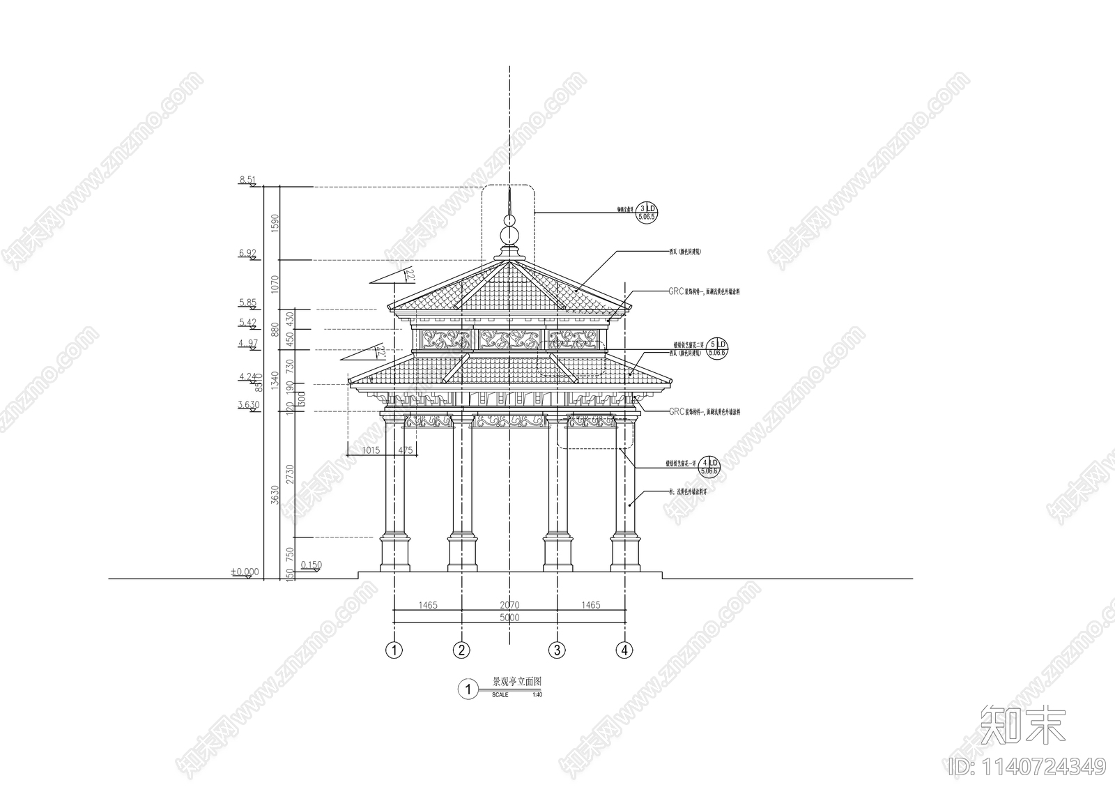 欧式六角景观亭cad施工图下载【ID:1140724349】