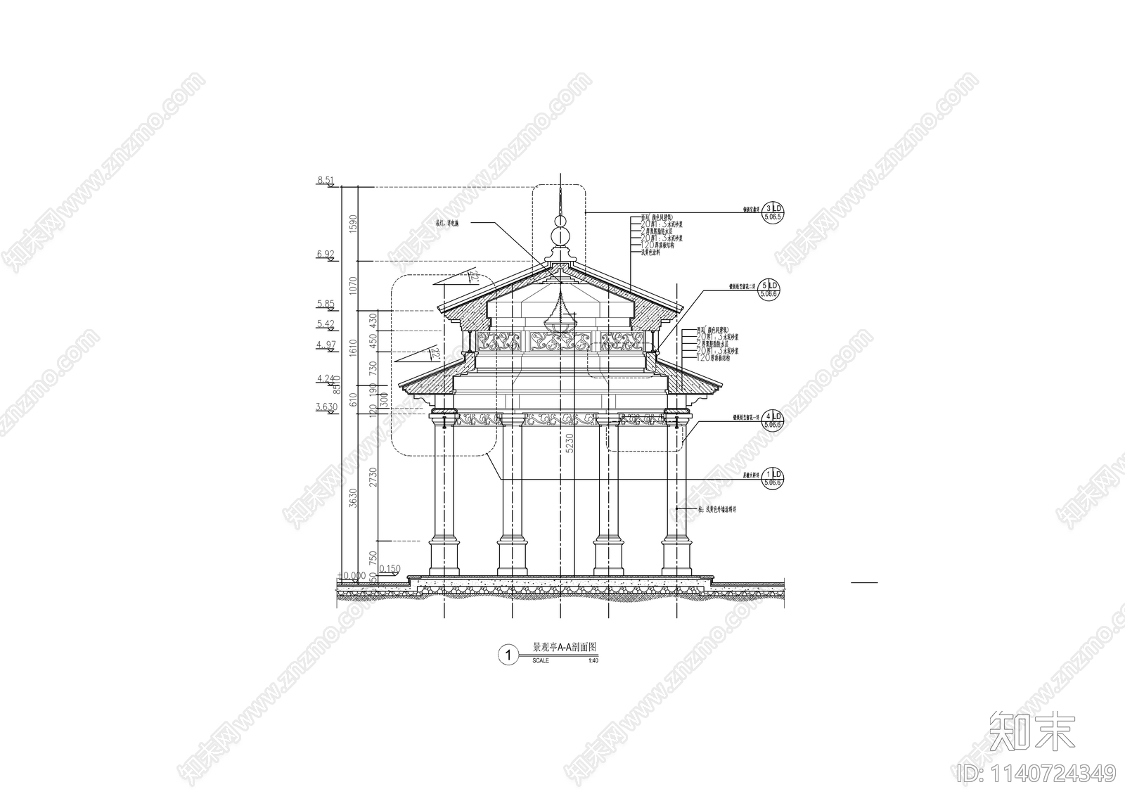 欧式六角景观亭cad施工图下载【ID:1140724349】