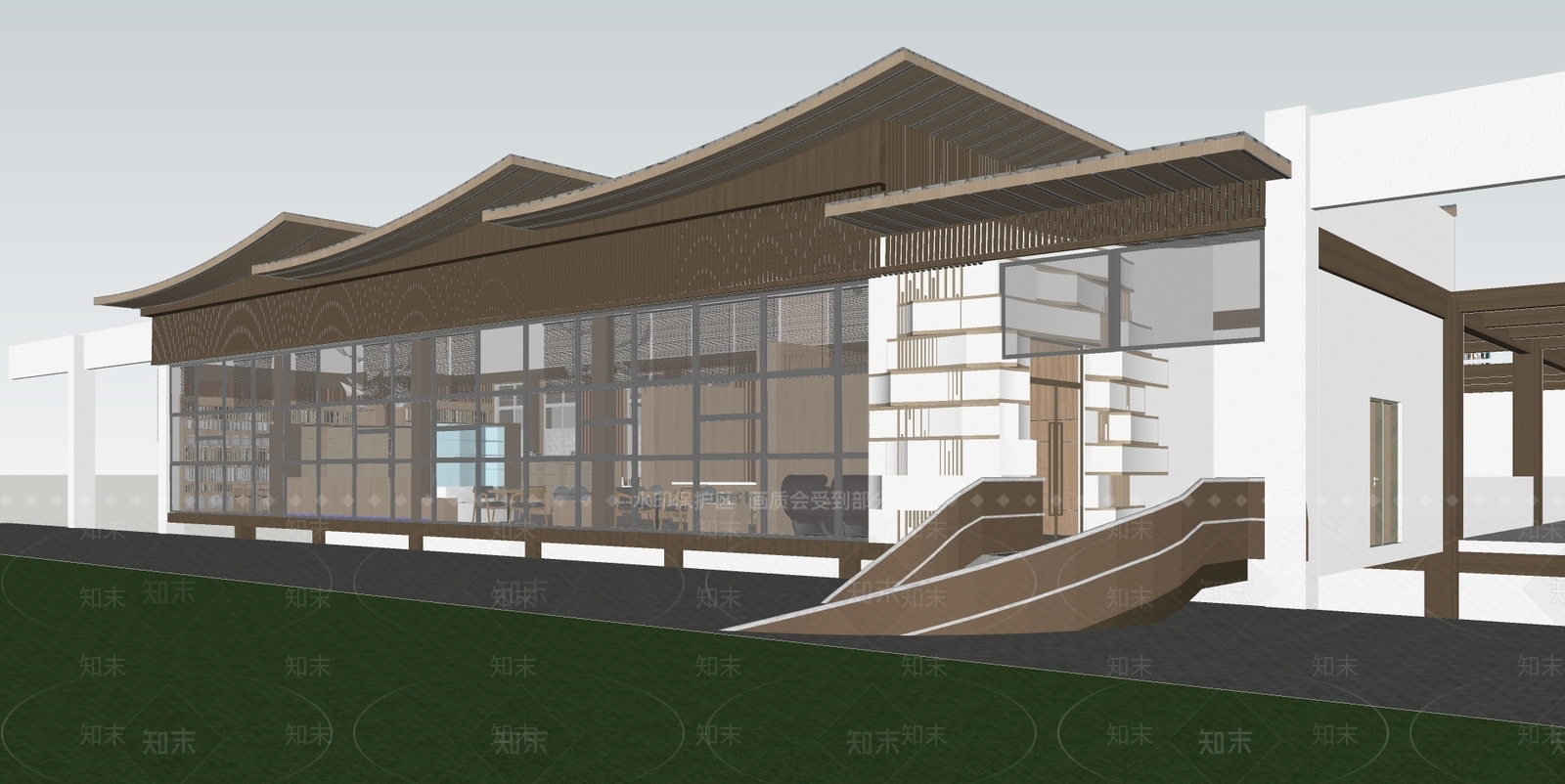 现代展览馆建筑SU模型下载【ID:1140728085】