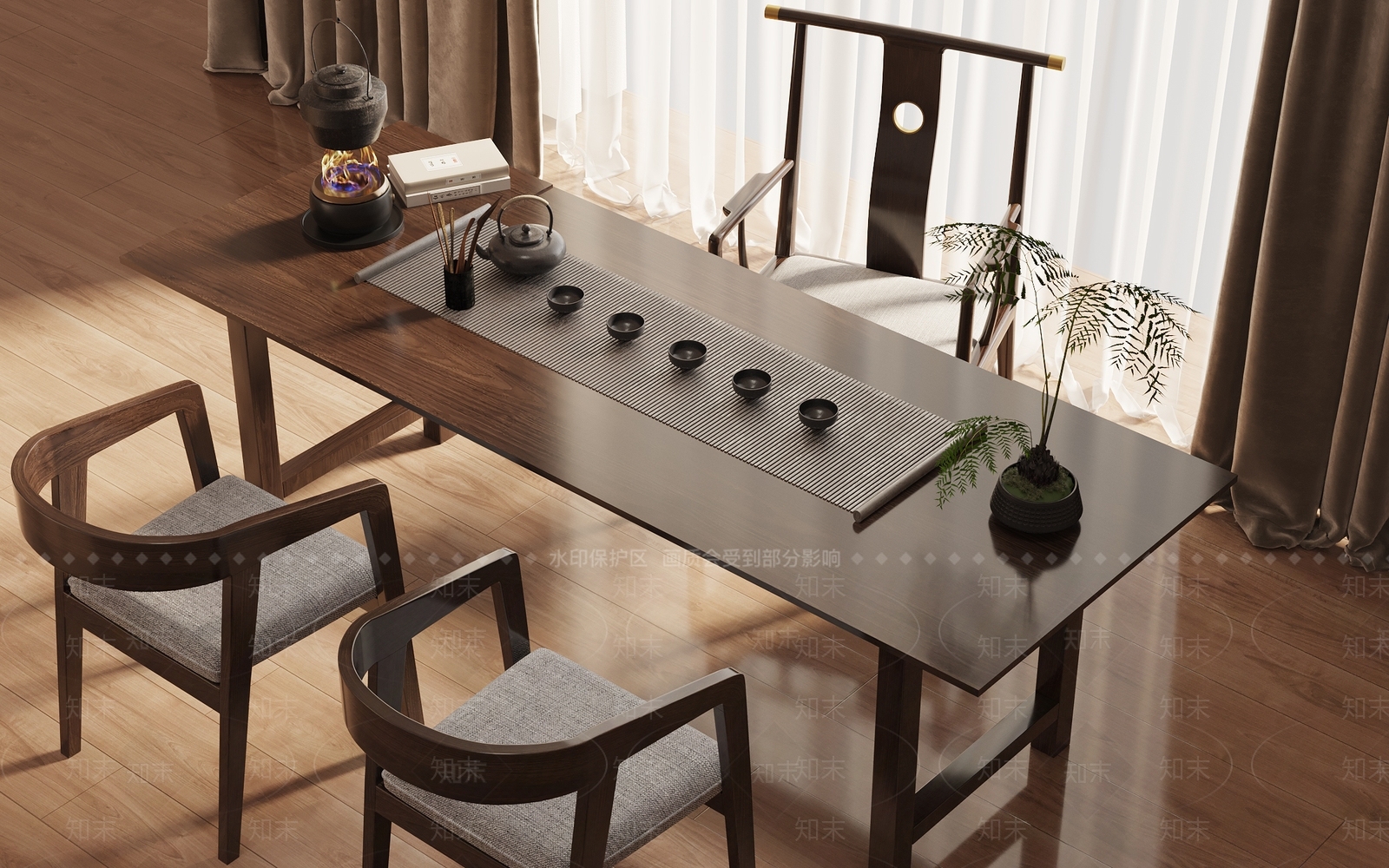 新中式茶桌椅组合3D模型下载【ID:1140734349】