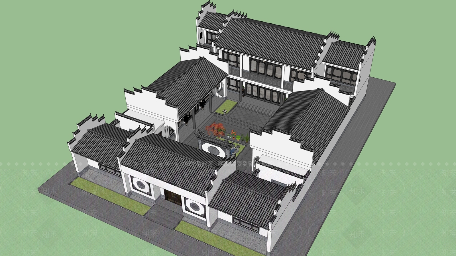 中式徽派四合院SU模型下载【ID:1140738513】