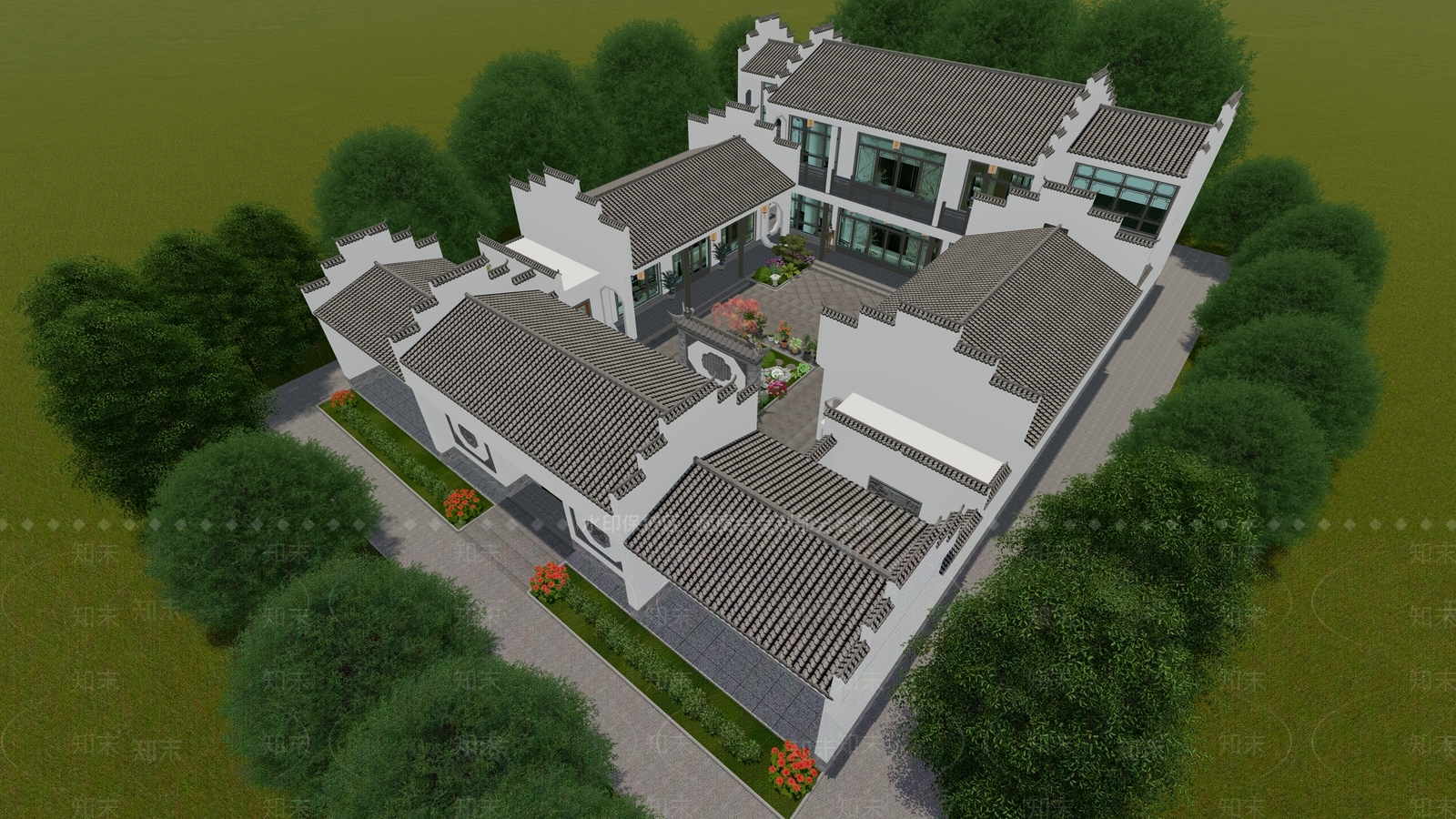 中式徽派四合院SU模型下载【ID:1140738513】