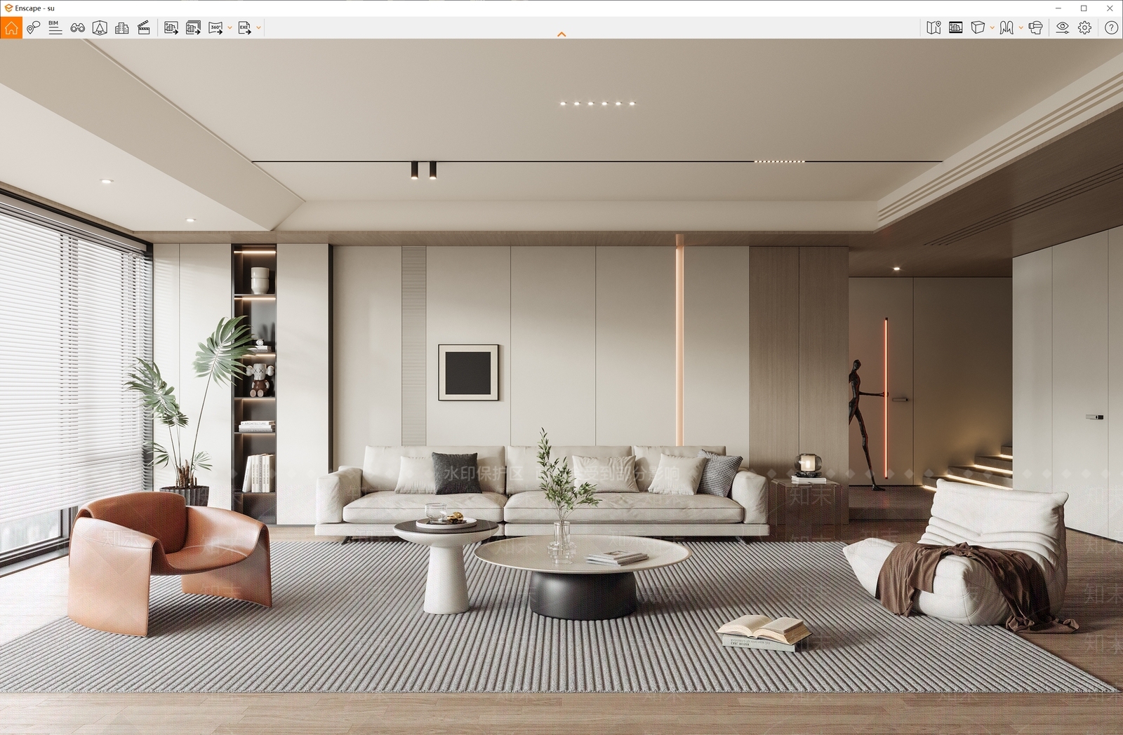 现代别墅客厅SU模型下载【ID:1140738814】