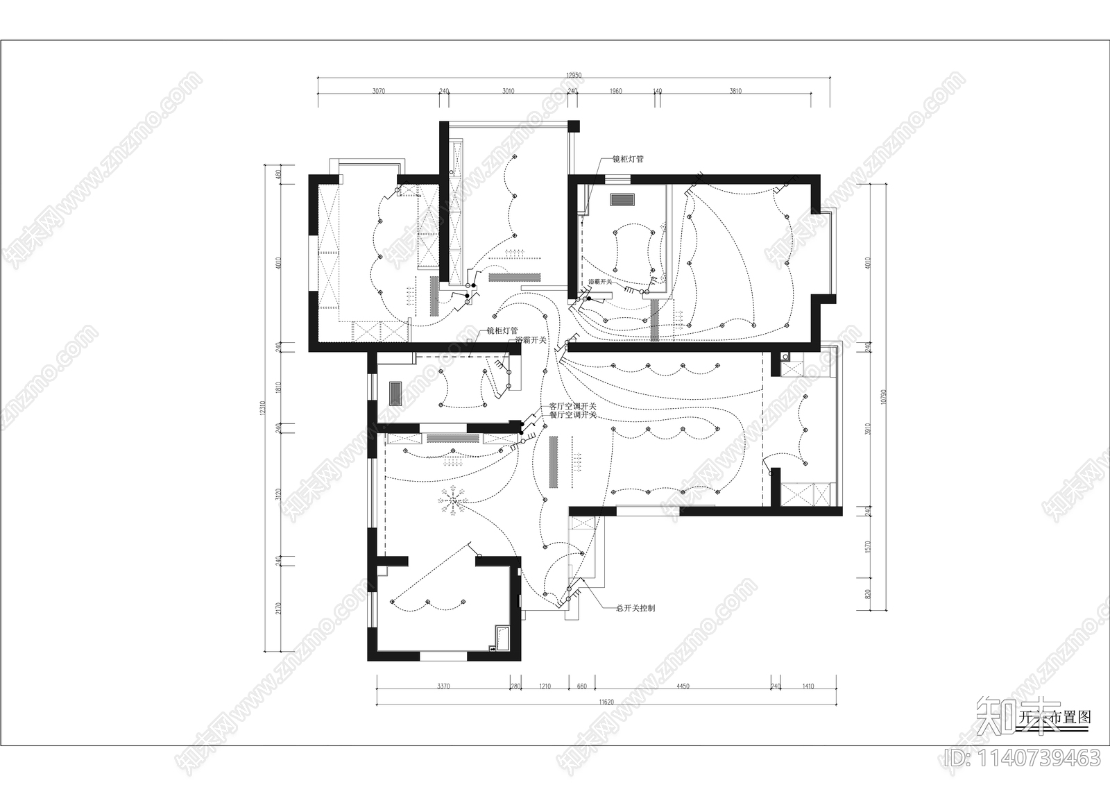 万科中式140平米三室两厅大平层装修cad施工图下载【ID:1140739463】