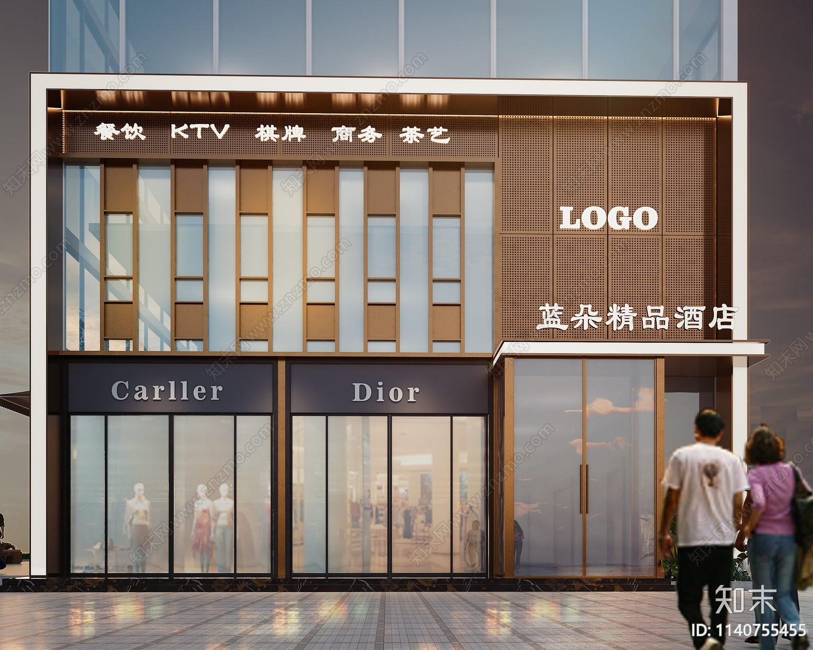 现代商业街建筑外观3D模型下载【ID:1140755455】