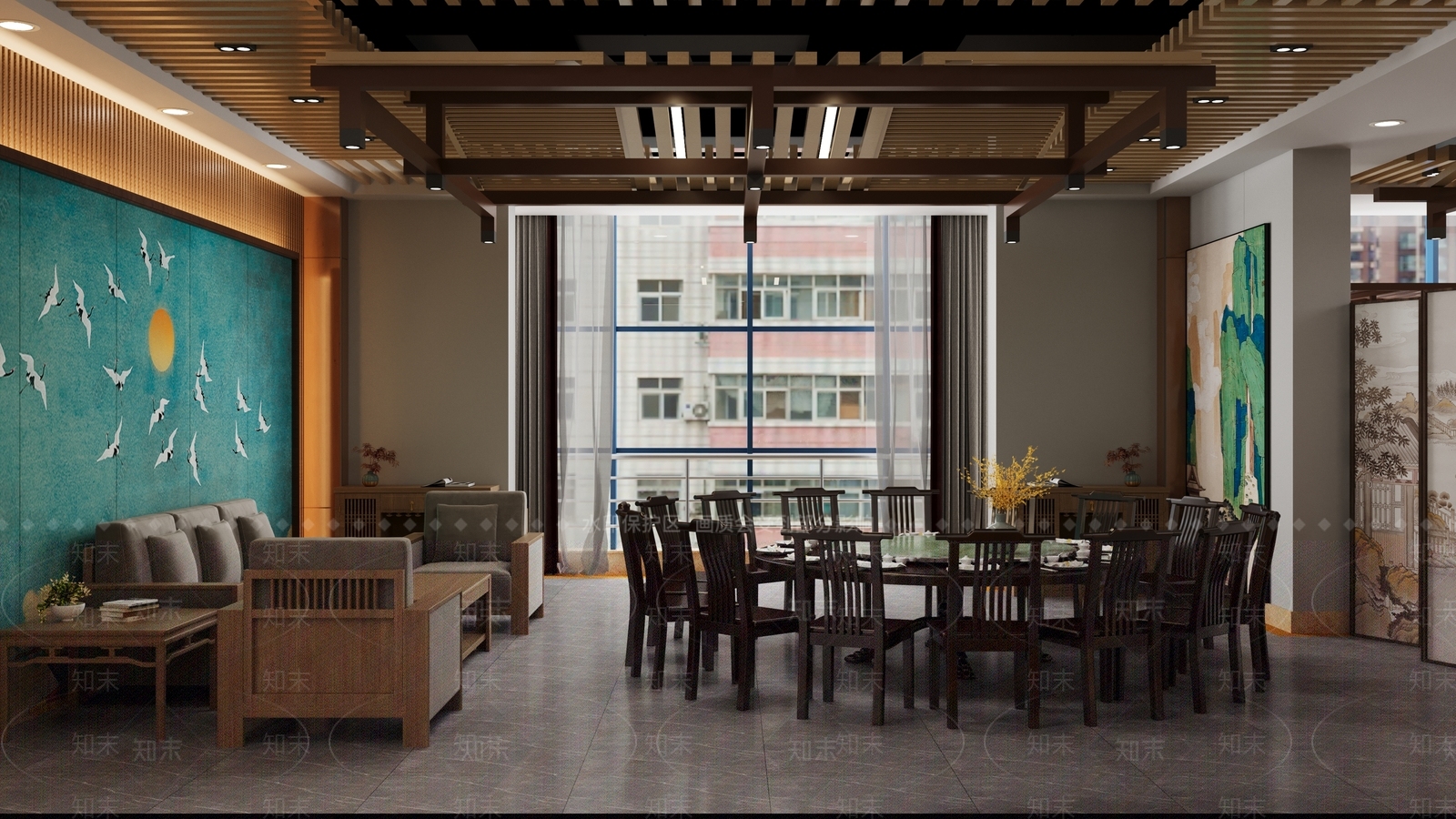 新中式中餐厅3D模型下载【ID:1140746375】