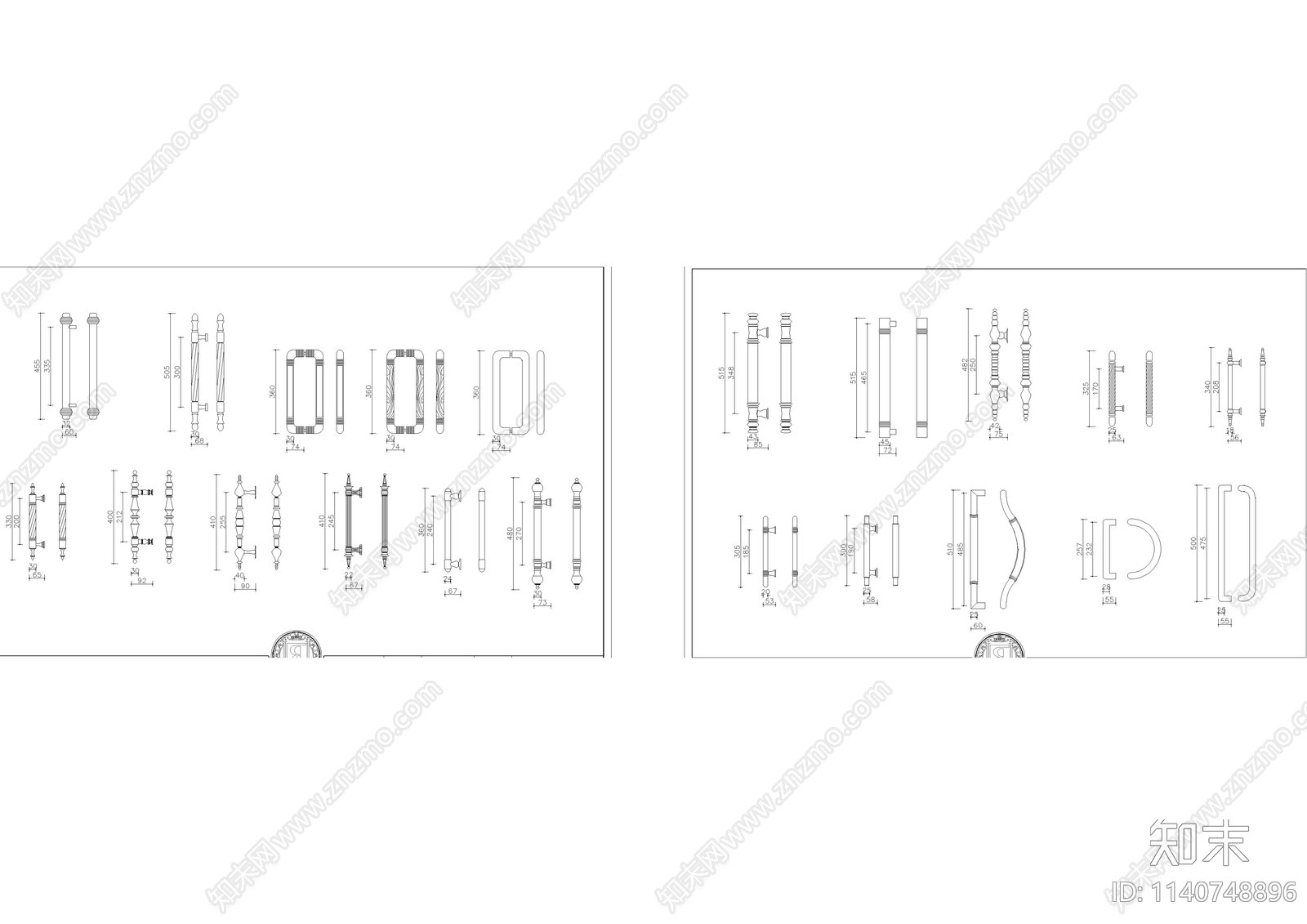 古典家具五金拉手配件施工图下载【ID:1140748896】