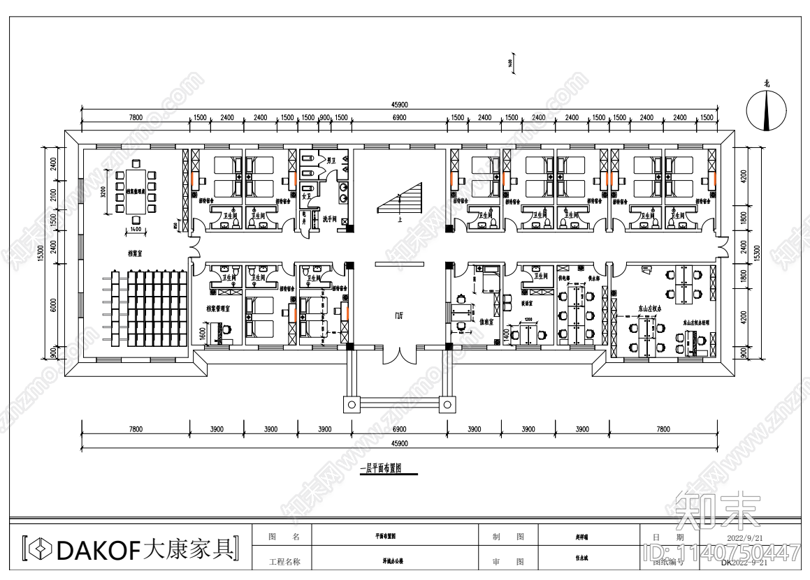 泽城办公楼室内平面图施工图下载【ID:1140750447】