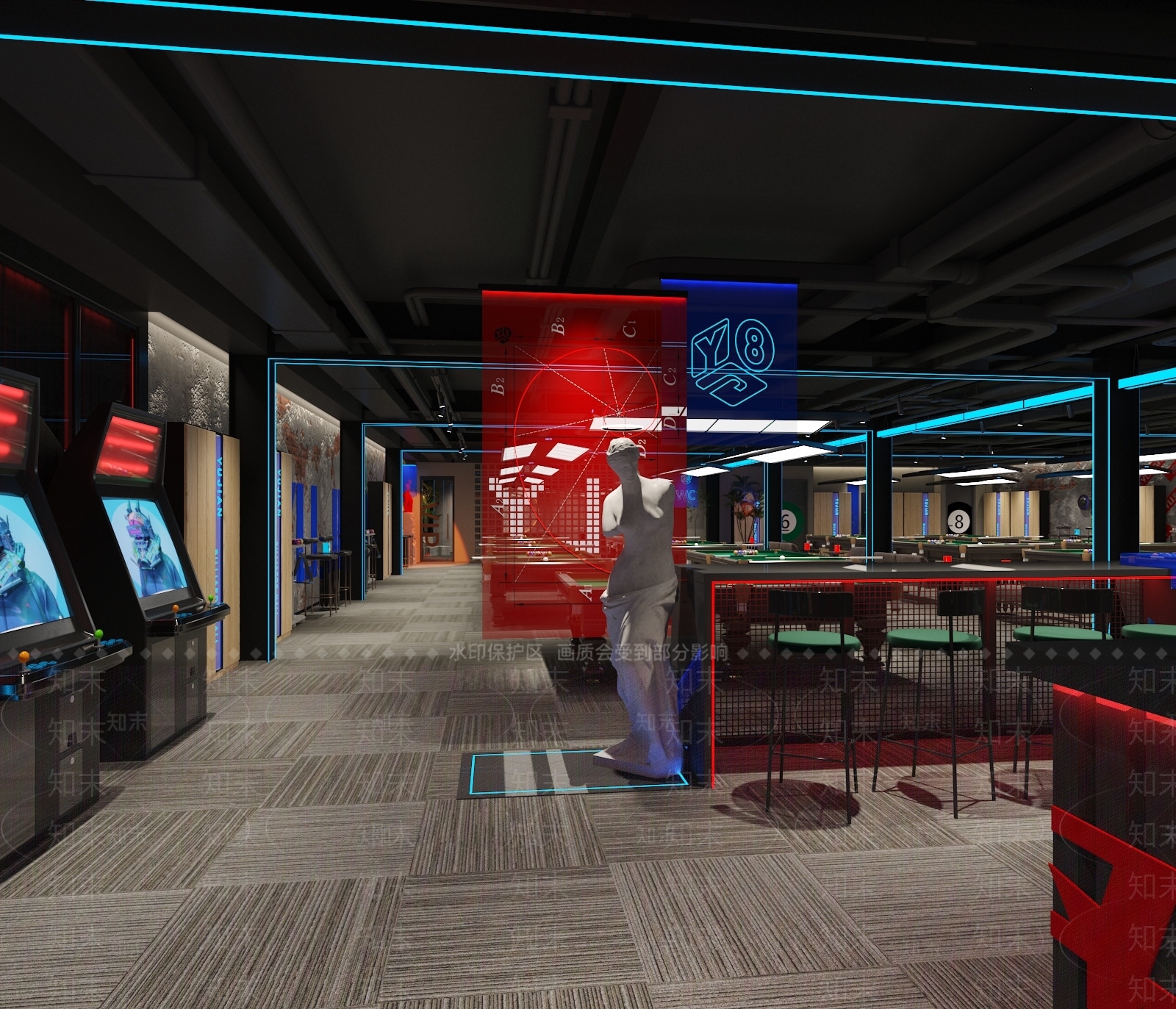 工业风台球厅3D模型下载【ID:1140751919】