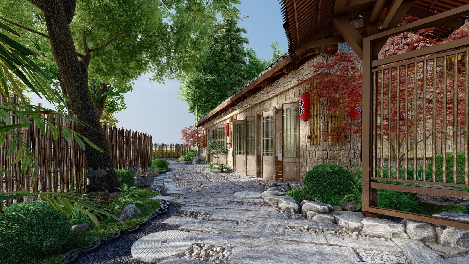 中式乡村庭院景观SU模型下载【ID:1140755190】
