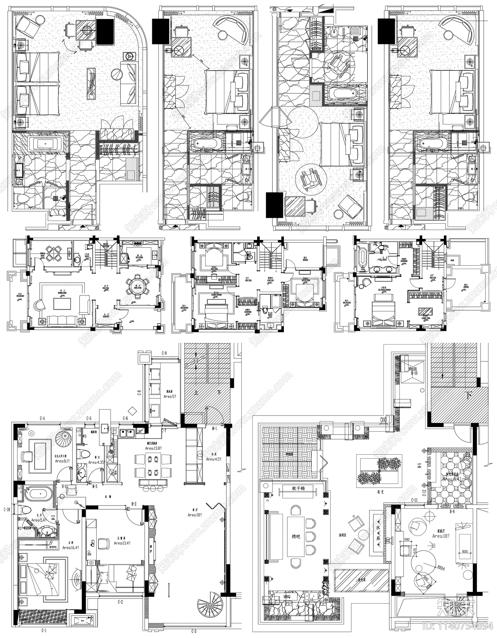 家装平面布置图合集cad施工图下载【ID:1140754894】