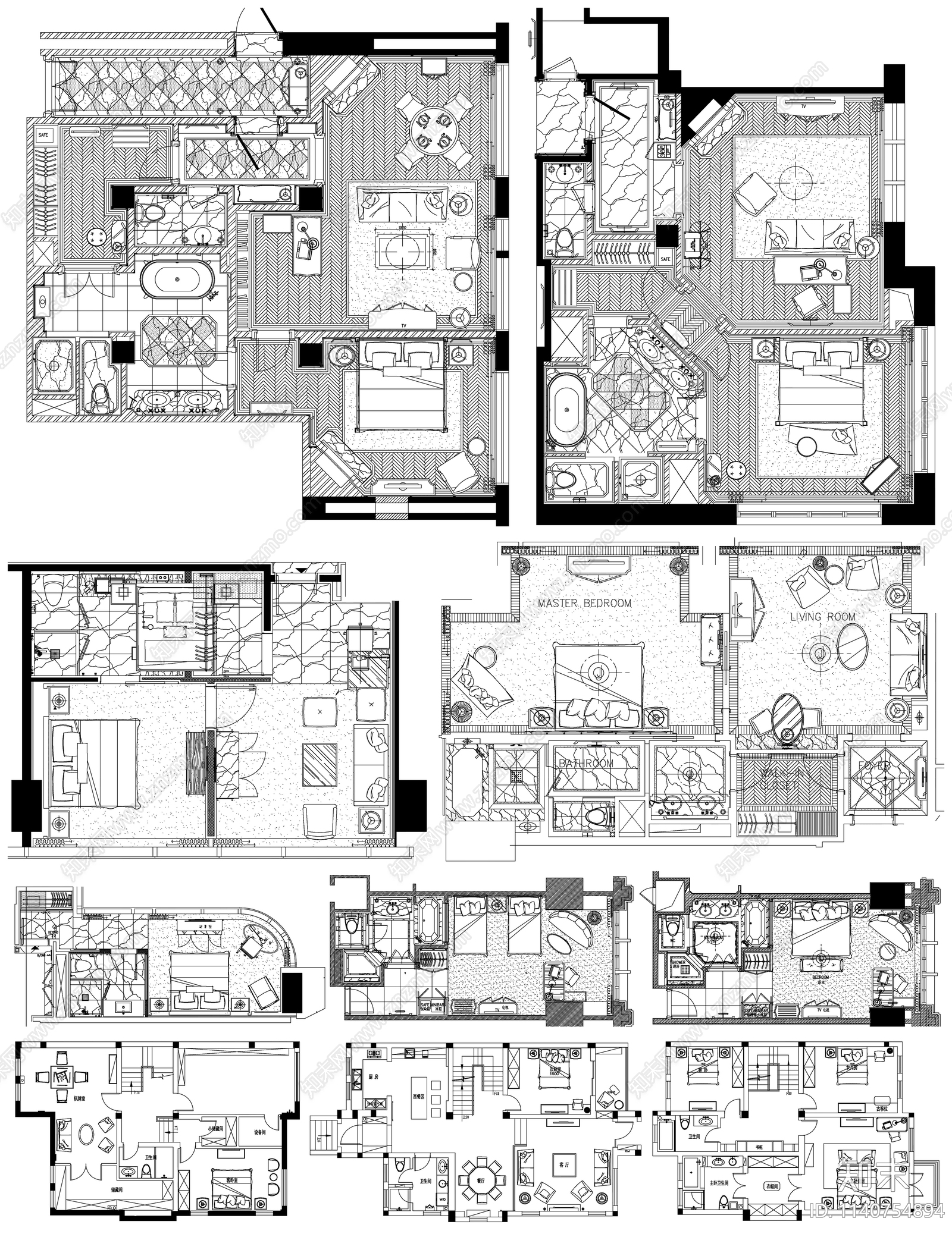 家装平面布置图合集cad施工图下载【ID:1140754894】