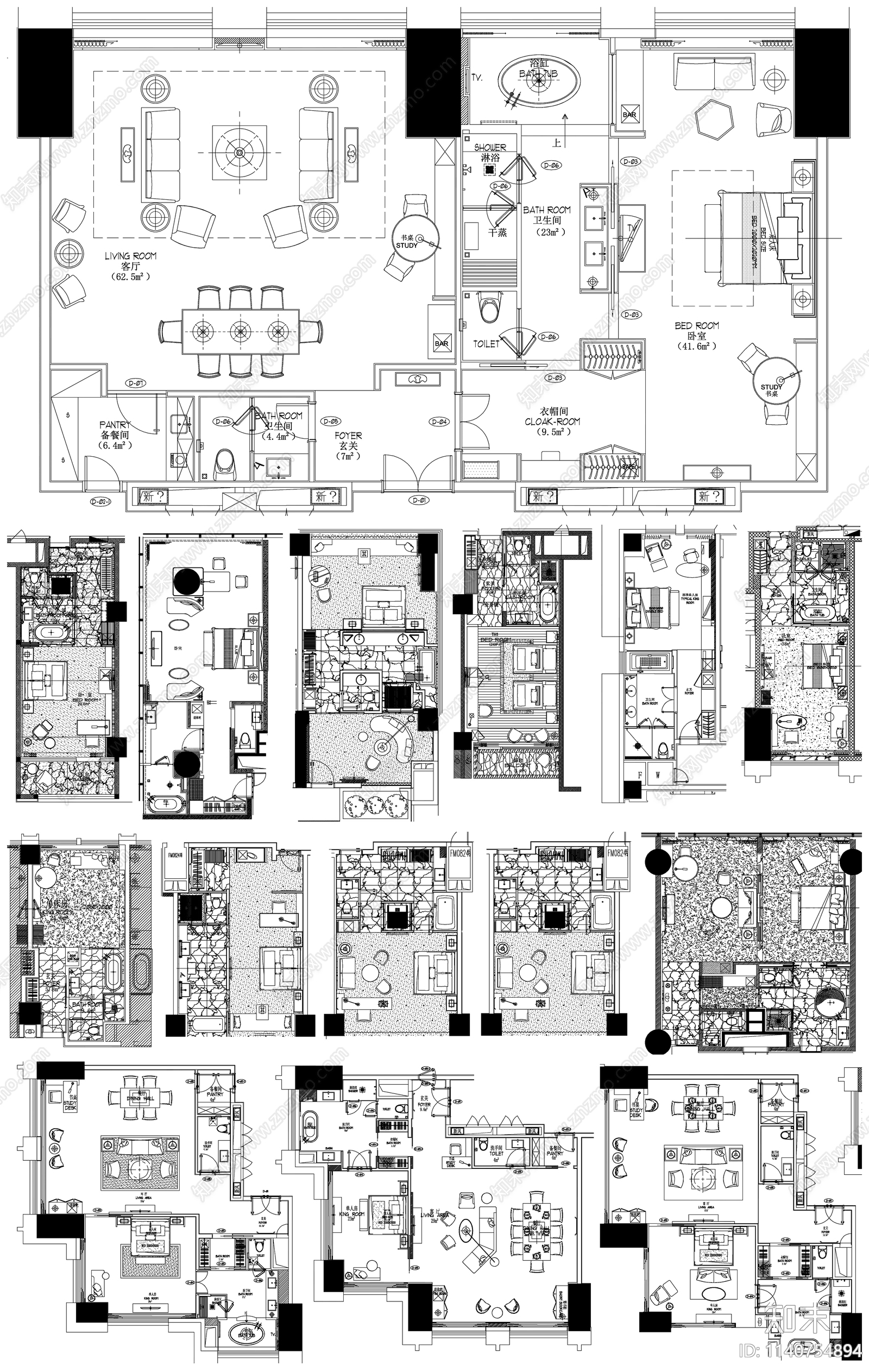 家装平面布置图合集cad施工图下载【ID:1140754894】