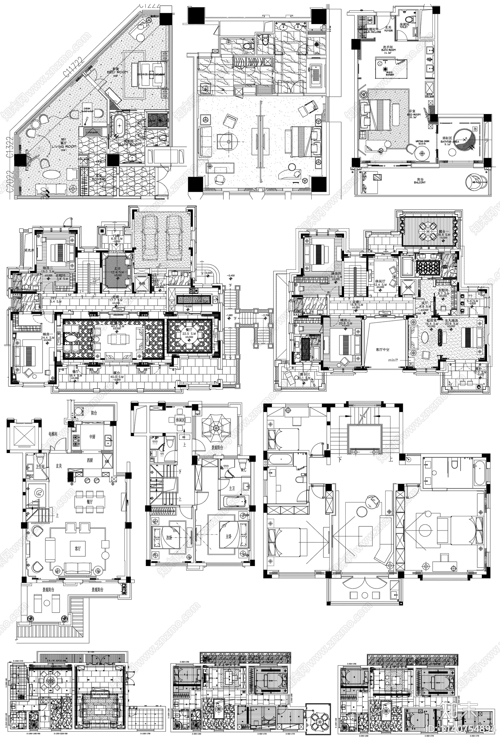 家装平面布置图合集cad施工图下载【ID:1140754894】