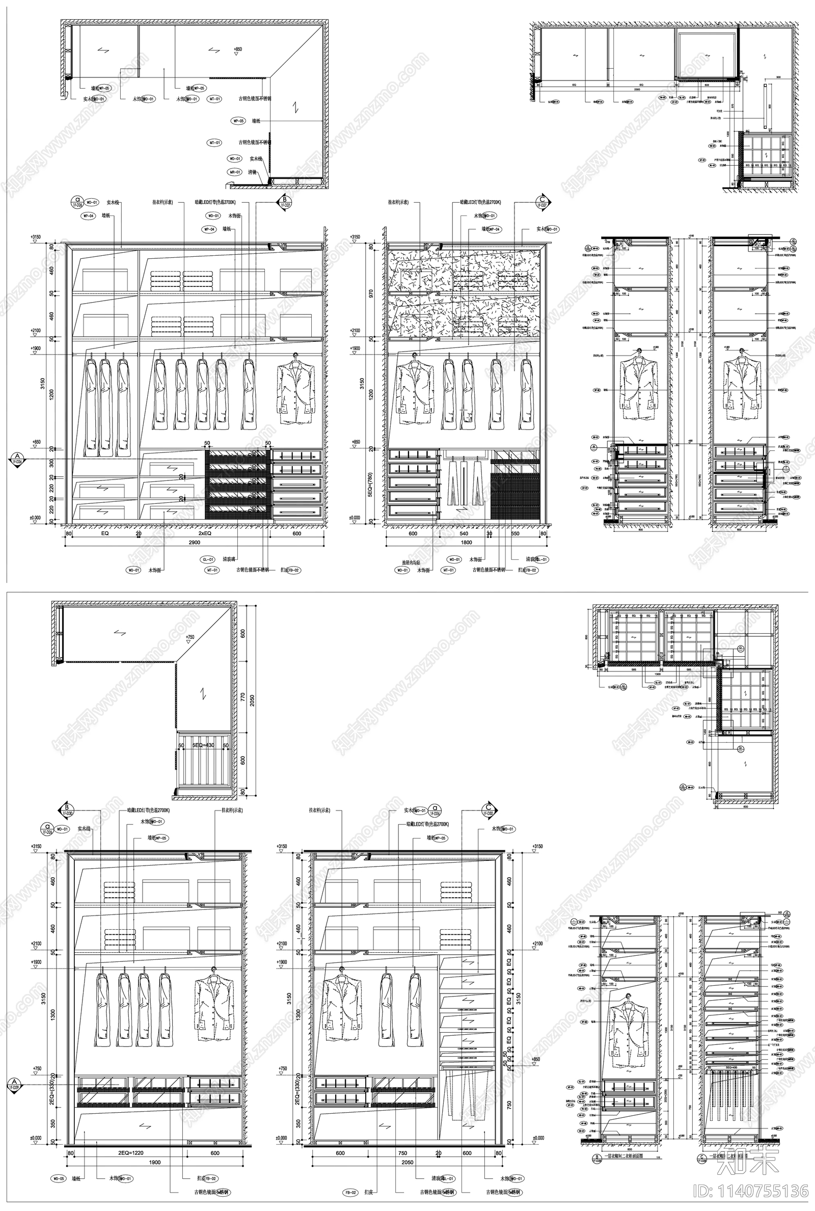 衣柜平立面cad施工图下载【ID:1140755136】