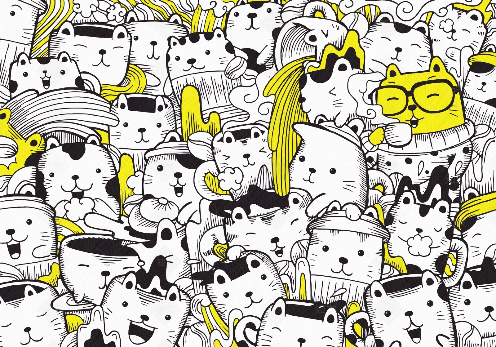 猫咪卡通动物壁纸贴图下载【ID:1140757775】