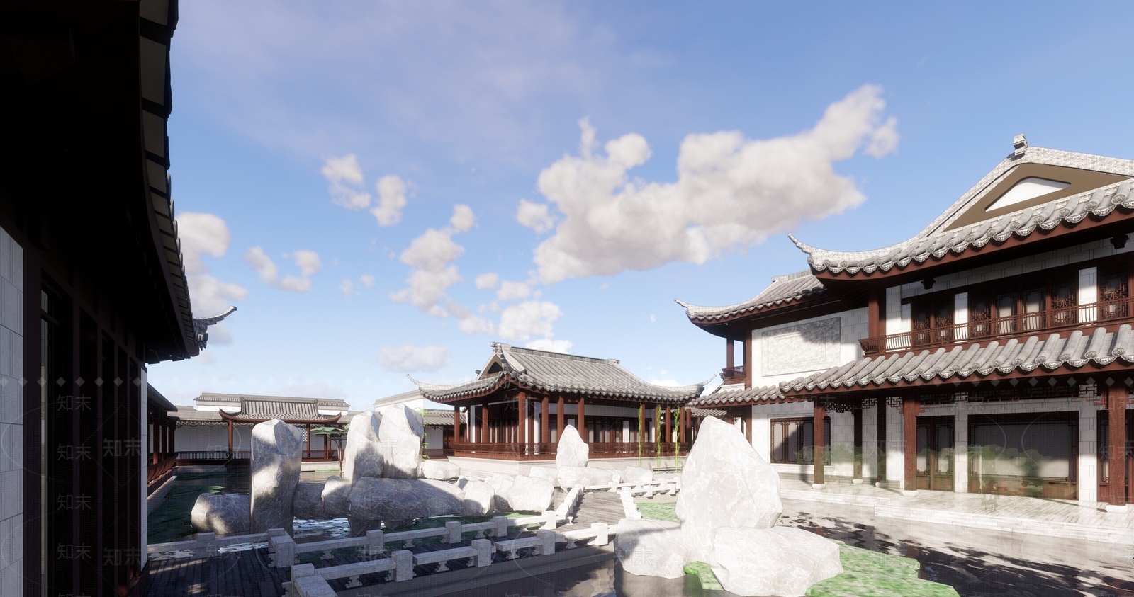 新中式四合院SU模型下载【ID:1140765583】