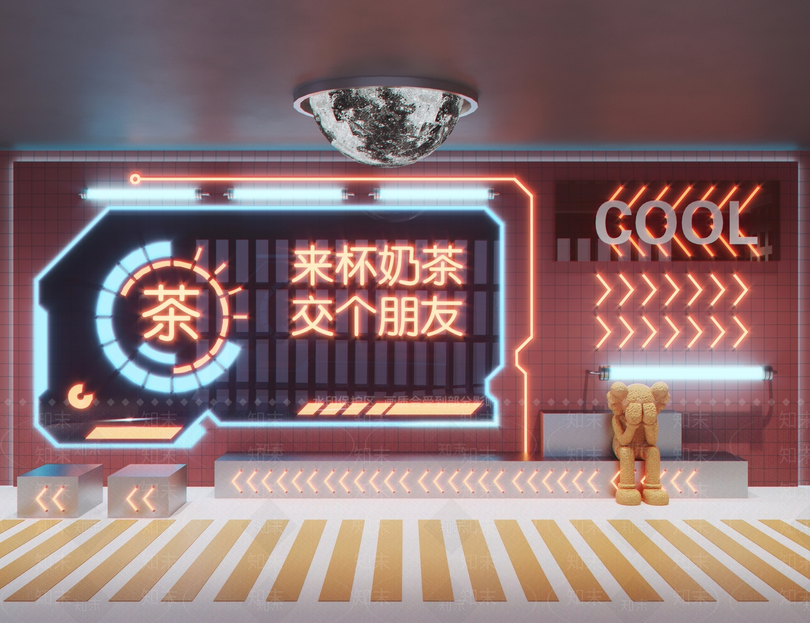 现代奶茶店休息区3D模型下载【ID:1140773263】