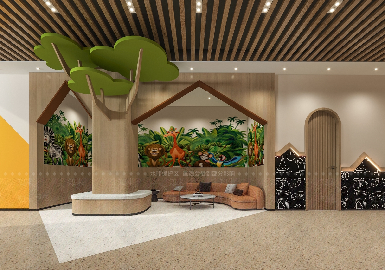 现代幼儿园前台接待3D模型下载【ID:1140773840】