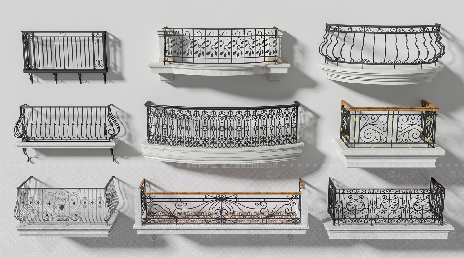 欧式阳台铁艺护栏3D模型下载【ID:1140783016】