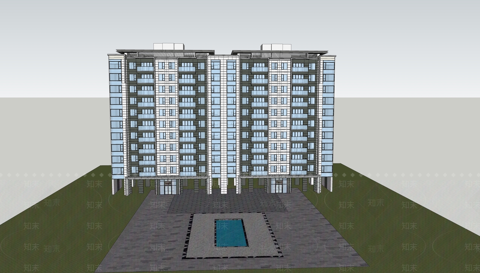 现代高层住宅SU模型下载【ID:1140789103】