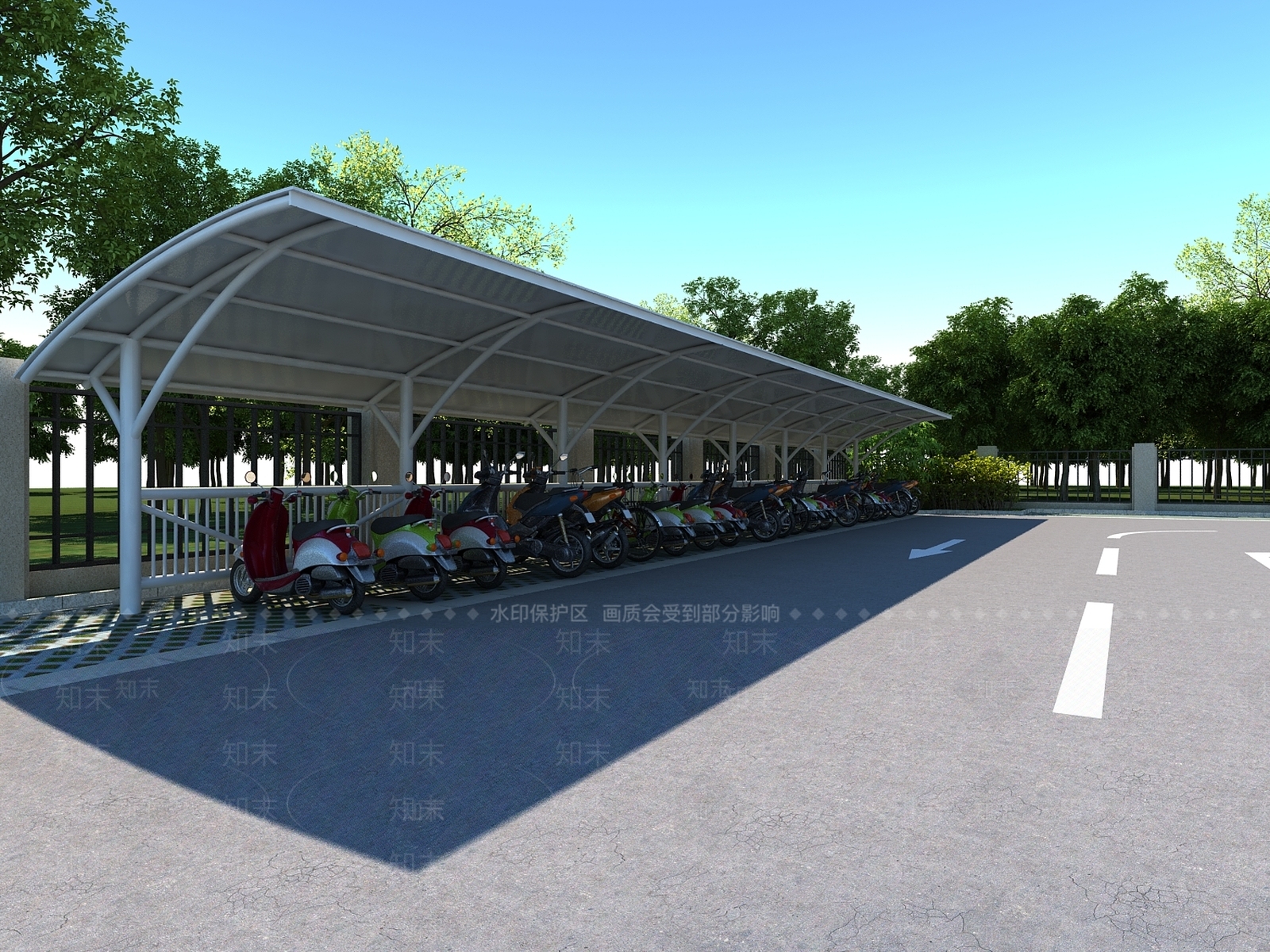 现代停车棚3D模型下载【ID:1140790687】