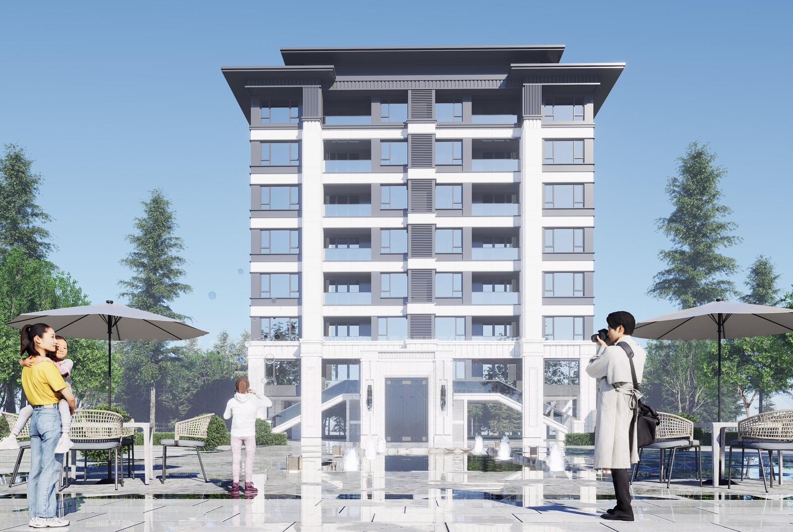 现代多层洋房建筑SU模型下载【ID:1140791593】