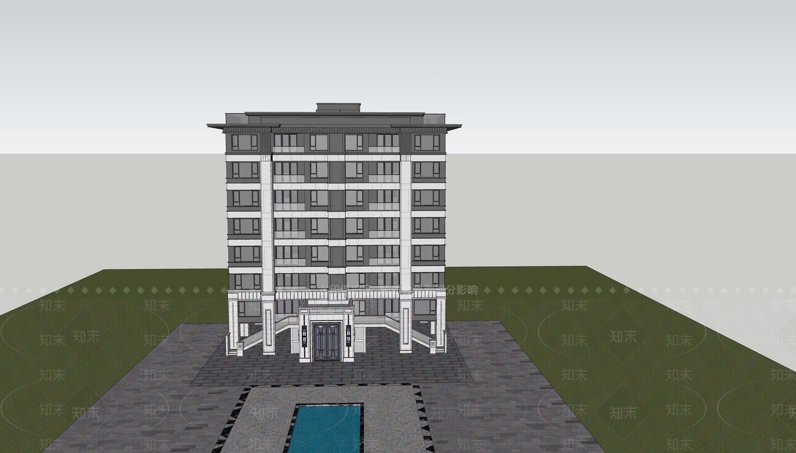 现代多层洋房建筑SU模型下载【ID:1140791593】
