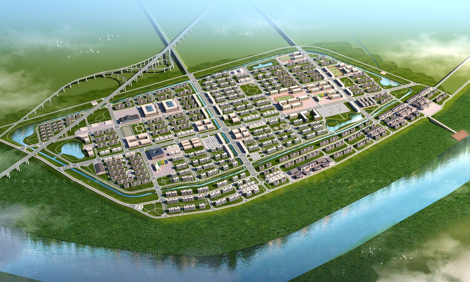 现代鸟瞰规划3D模型下载【ID:1140791835】