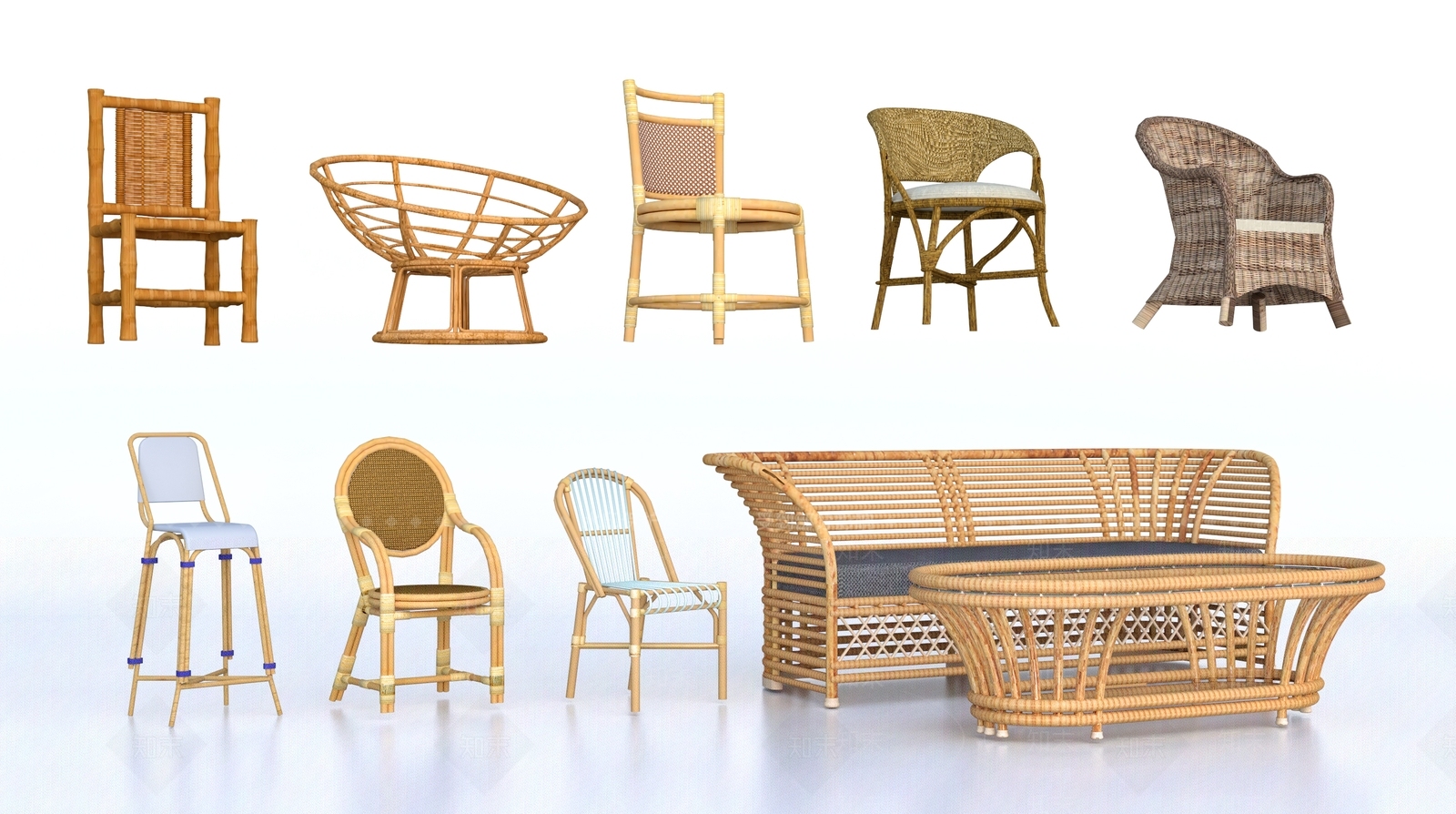 现代竹椅子3D模型下载【ID:1160340419】