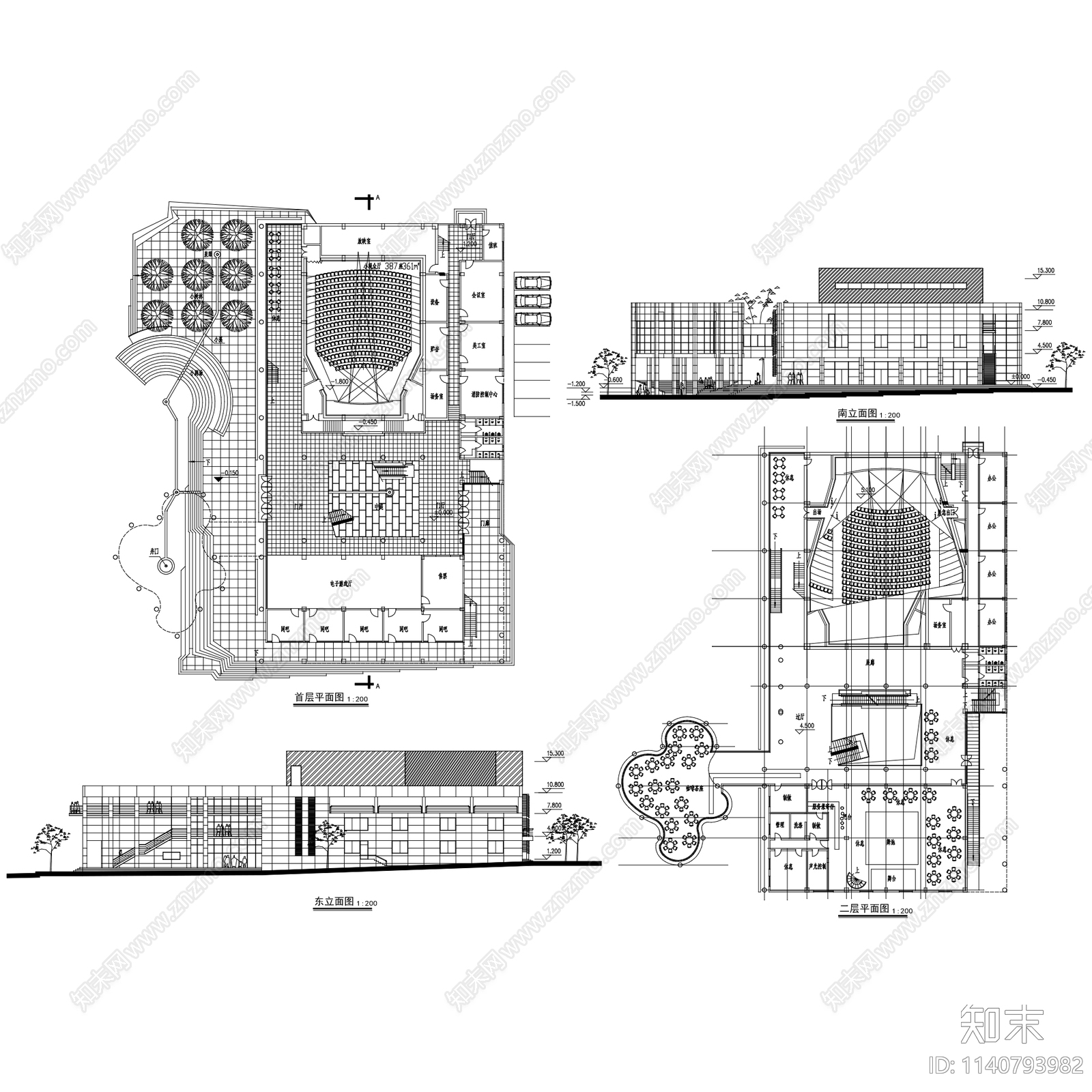 电影院剧院剧场建筑cad施工图下载【ID:1140793982】