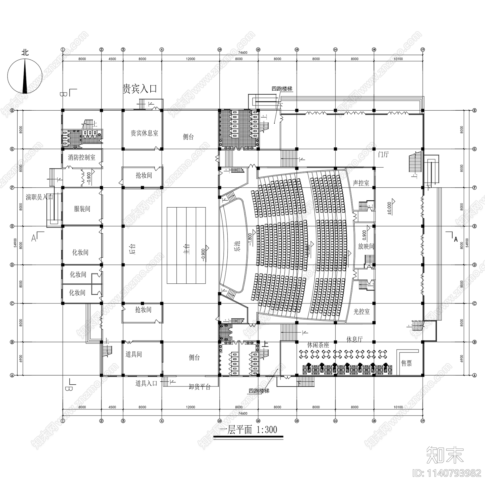 电影院剧院剧场建筑cad施工图下载【ID:1140793982】