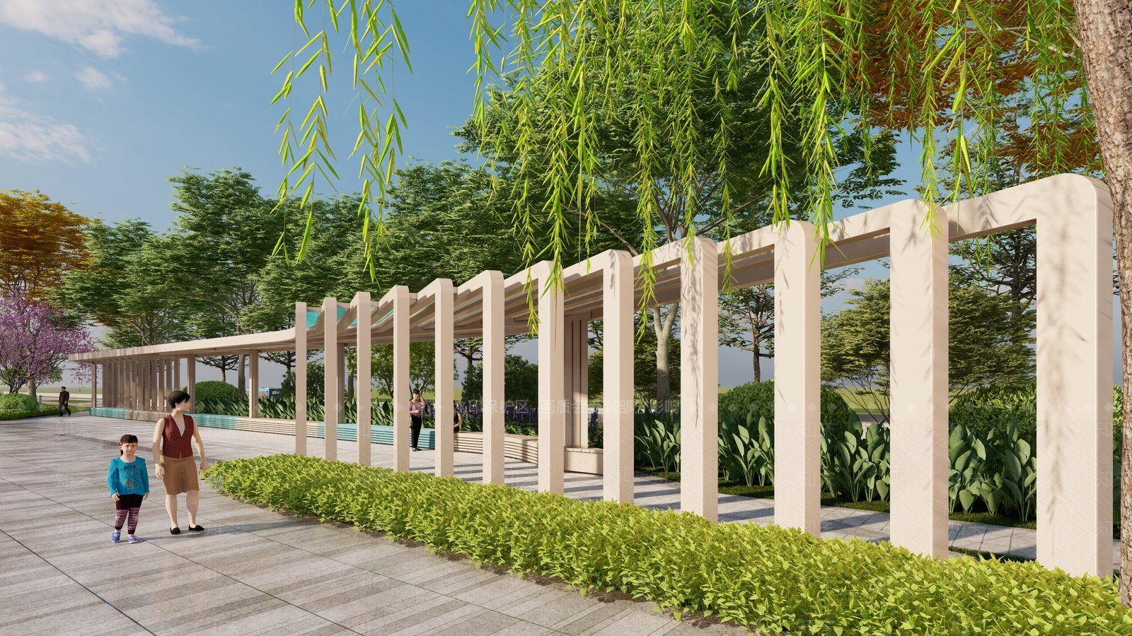 现代公园景观文化廊架SU模型下载【ID:1140794024】