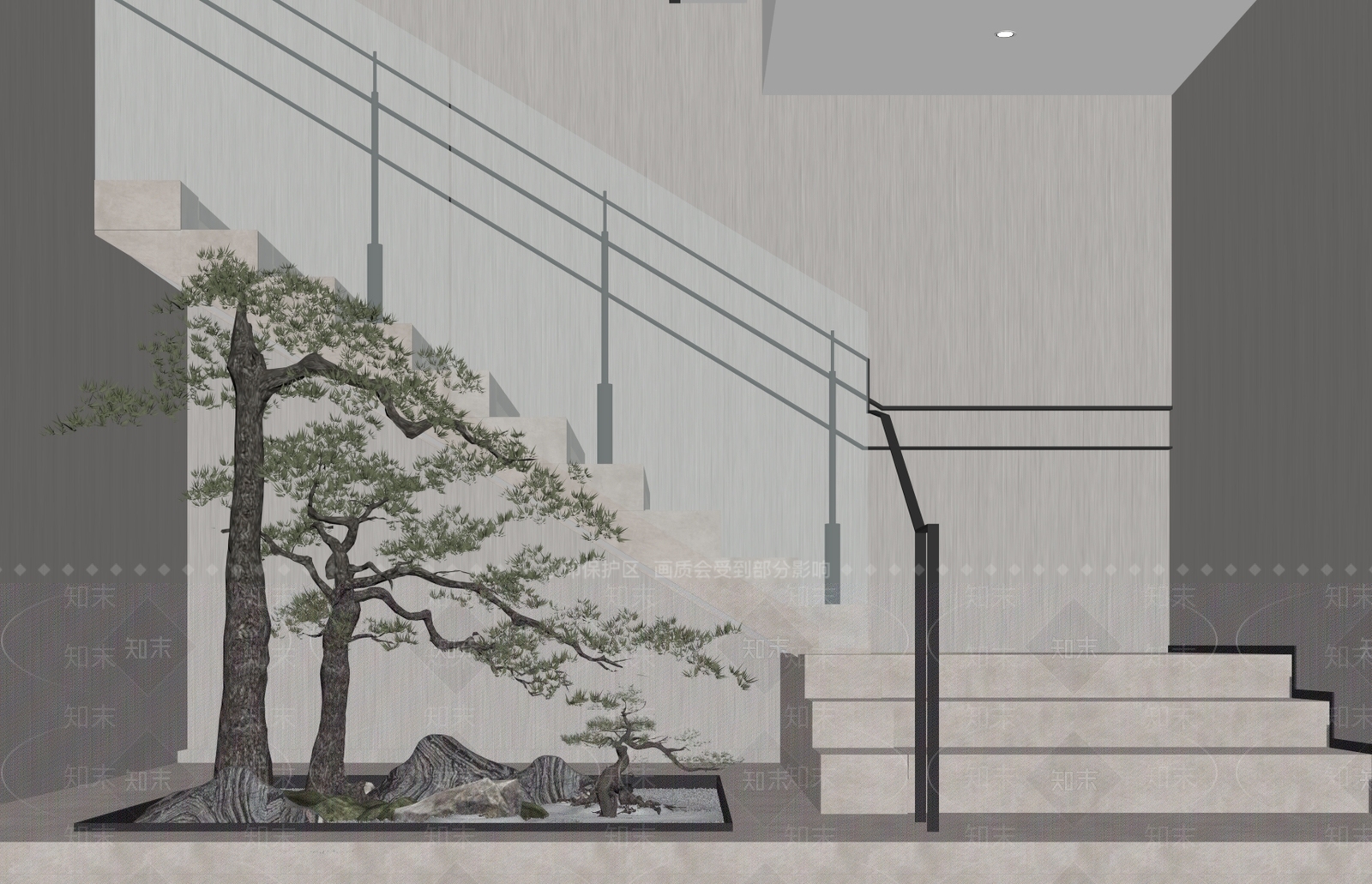 现代楼梯造景SU模型下载【ID:1140796204】