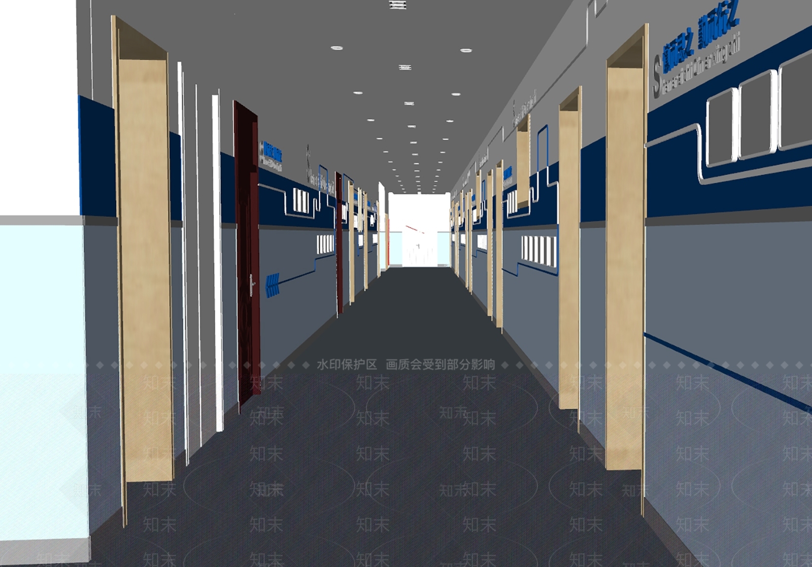 现代校园走廊SU模型下载【ID:1141624629】