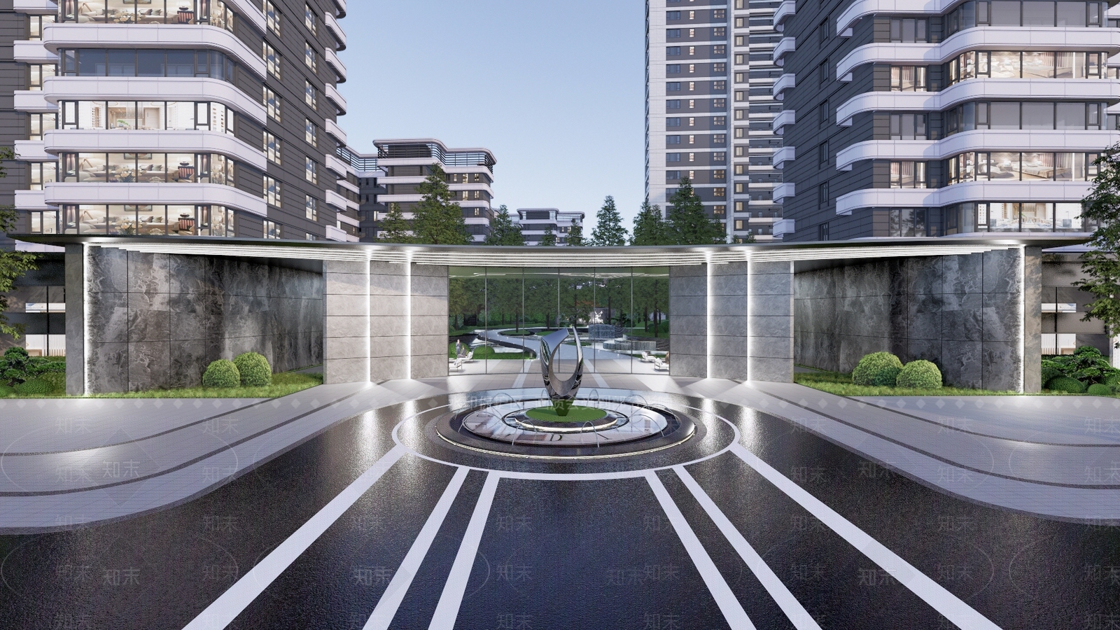 现代住宅小区主入口SU模型下载【ID:1140802108】