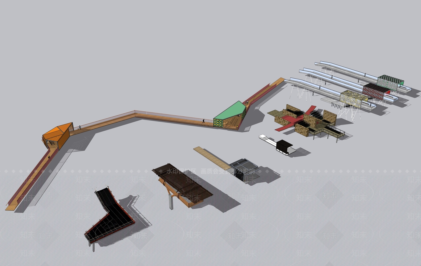 现代公园滨水景观台SU模型下载【ID:1140802704】