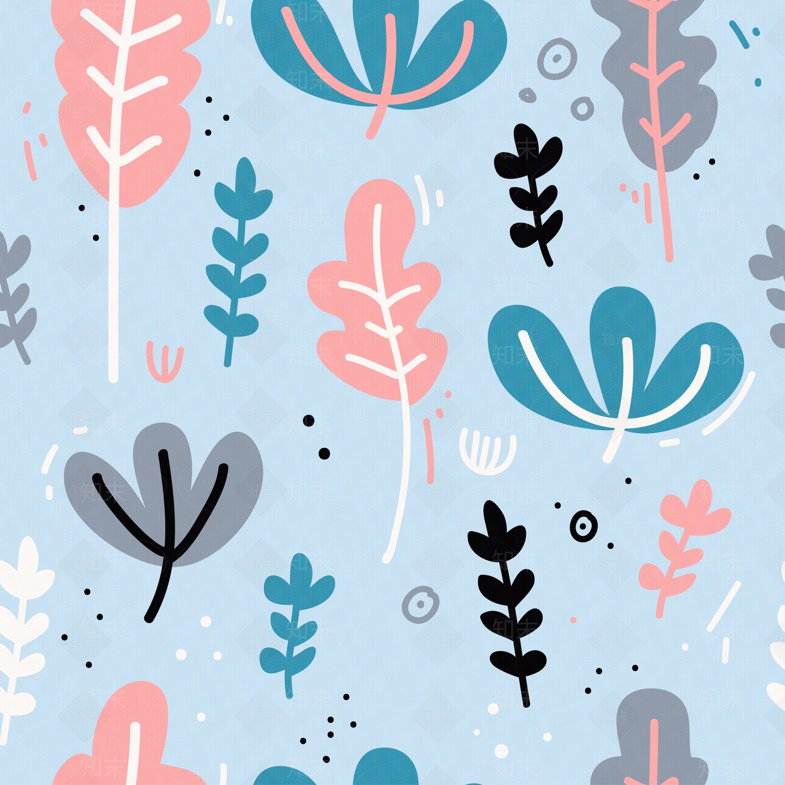 无缝天蓝色植物印花儿童壁纸贴图下载【ID:1140803594】