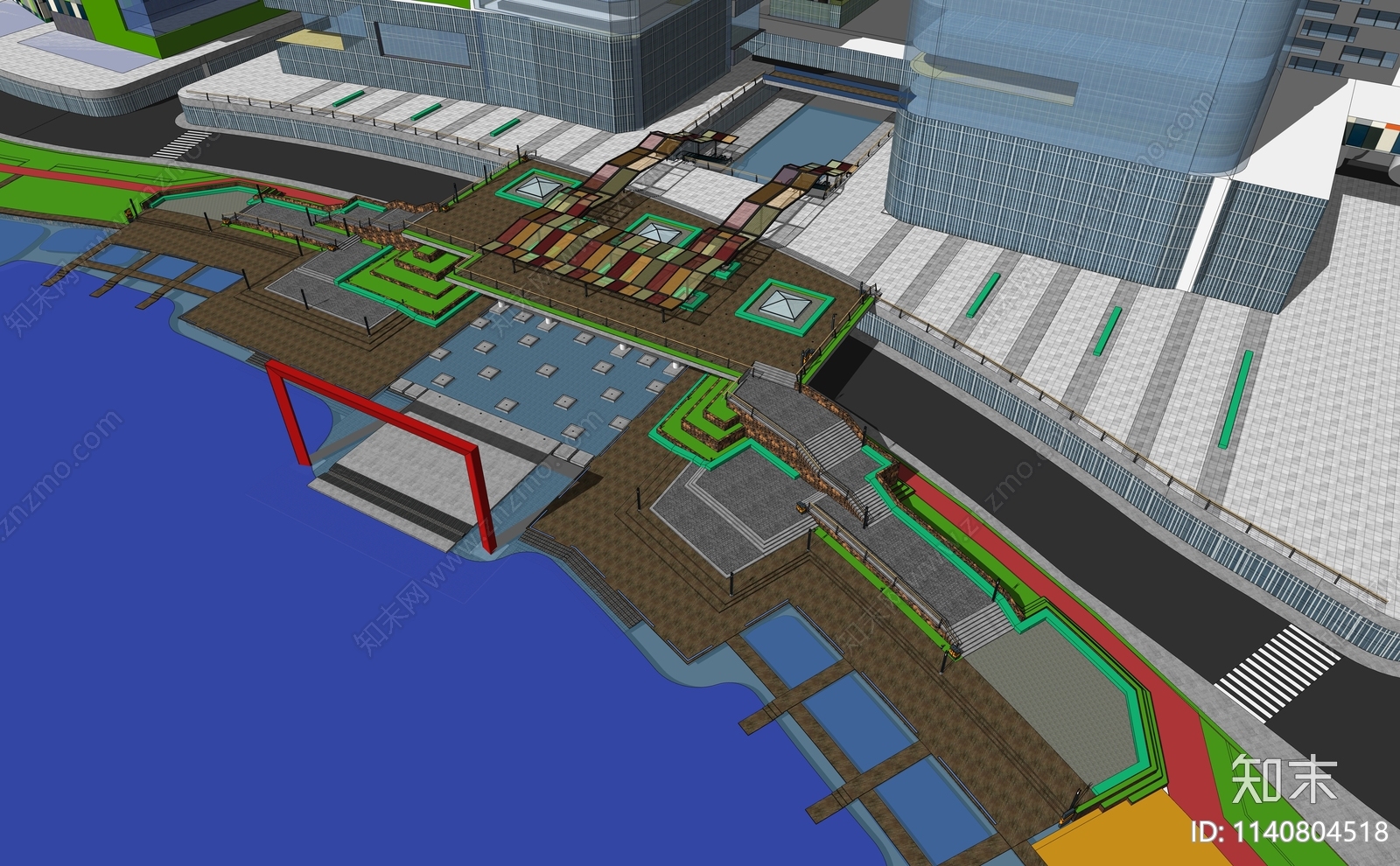 现代城市阳台滨水景观SU模型下载【ID:1140804518】
