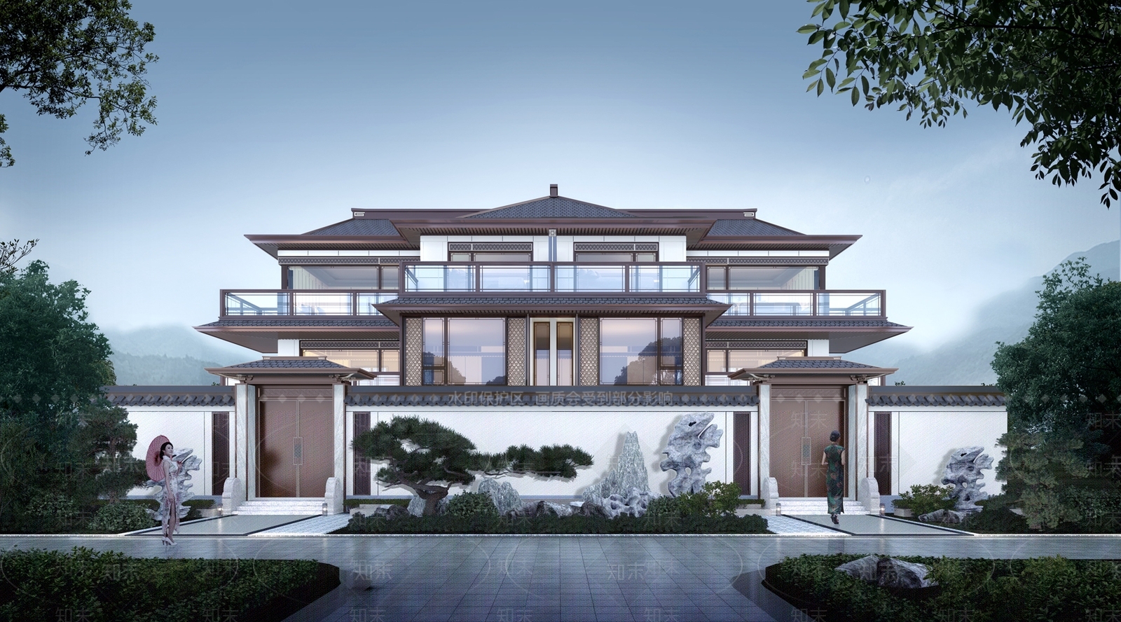 新中式双拼别墅SU模型下载【ID:1140805114】