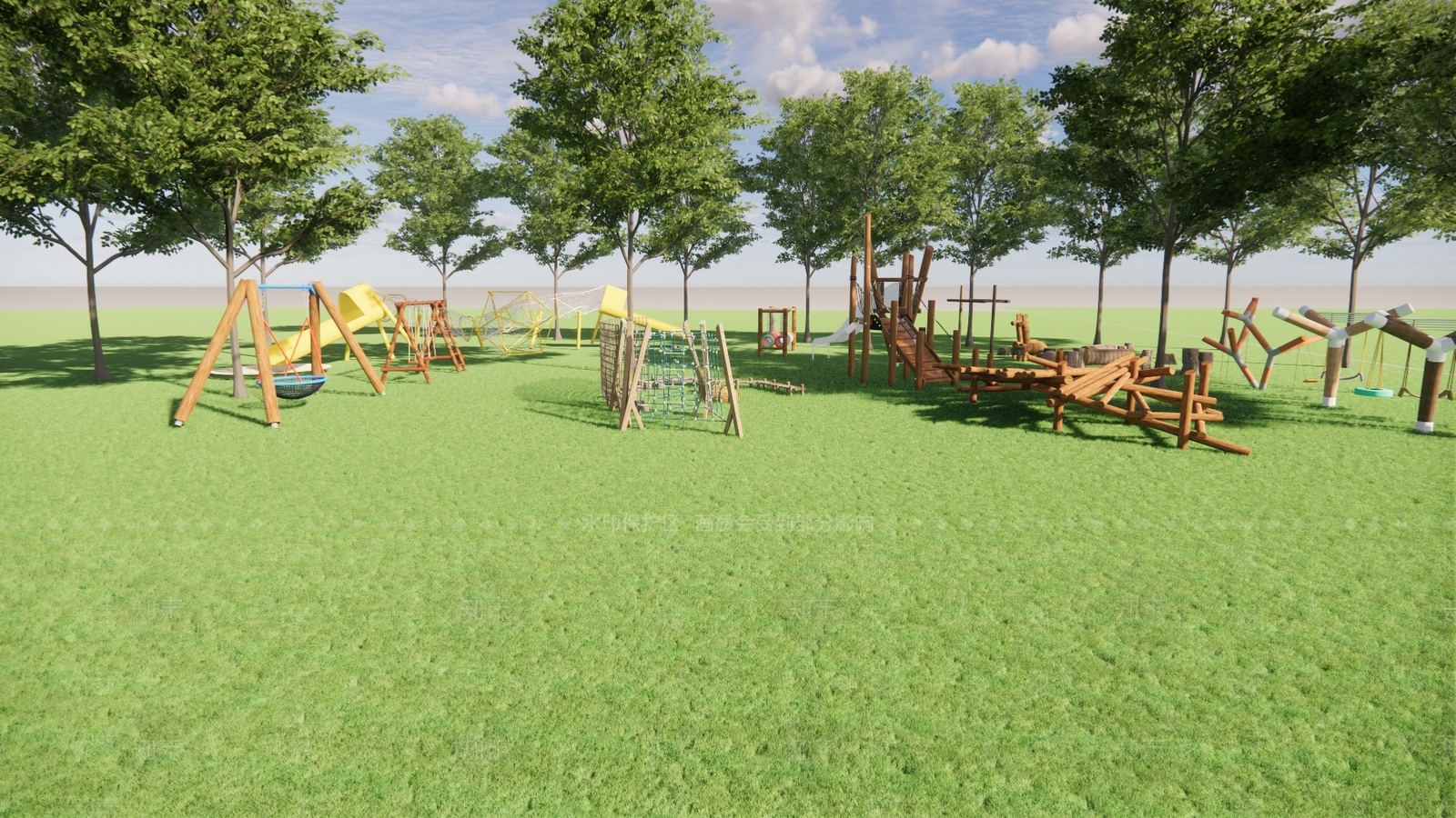 户外木质儿童运动无动力器材SU模型下载【ID:1140810809】