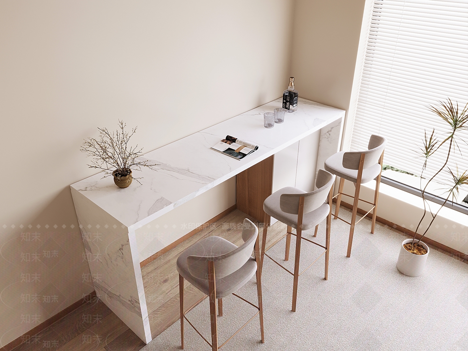 现代吧台吧椅组合3D模型下载【ID:1140818896】